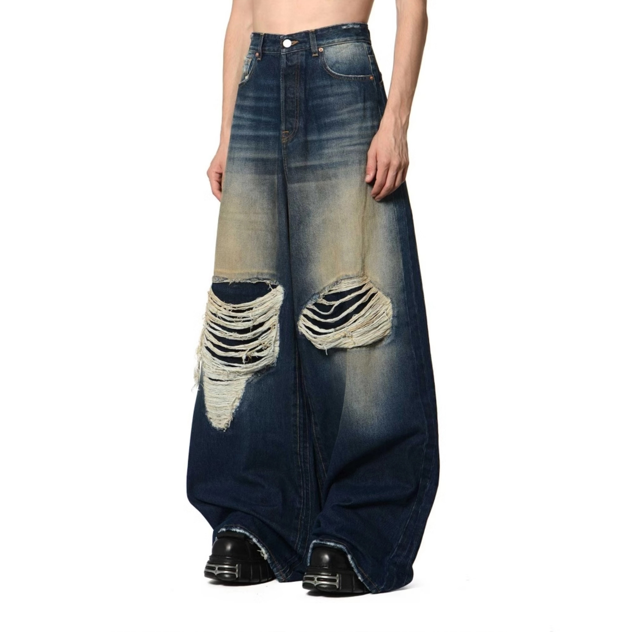 NIGO Vetements Men's Spring And Summer High-waisted Wide-leg Destruction Jeans Trend Retro Wide-leg Straight Pants Ngvp #nigo1714