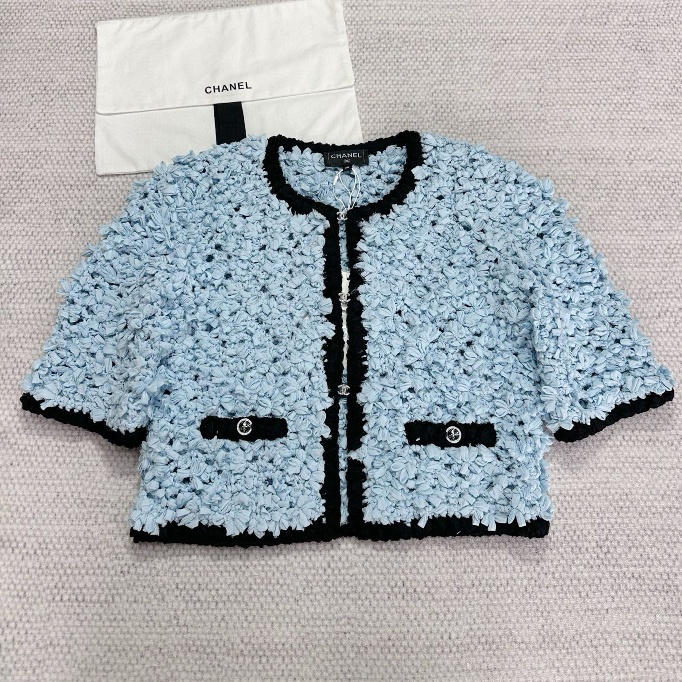 NIGO Chanel Women's Spring And Summer Luxury Silk Blue Jacket Temperament Elegant Fashion Round Neck Single-breasted Shirt T-shirt Bustier Skirt Suit Set Ngvp #nigo1716