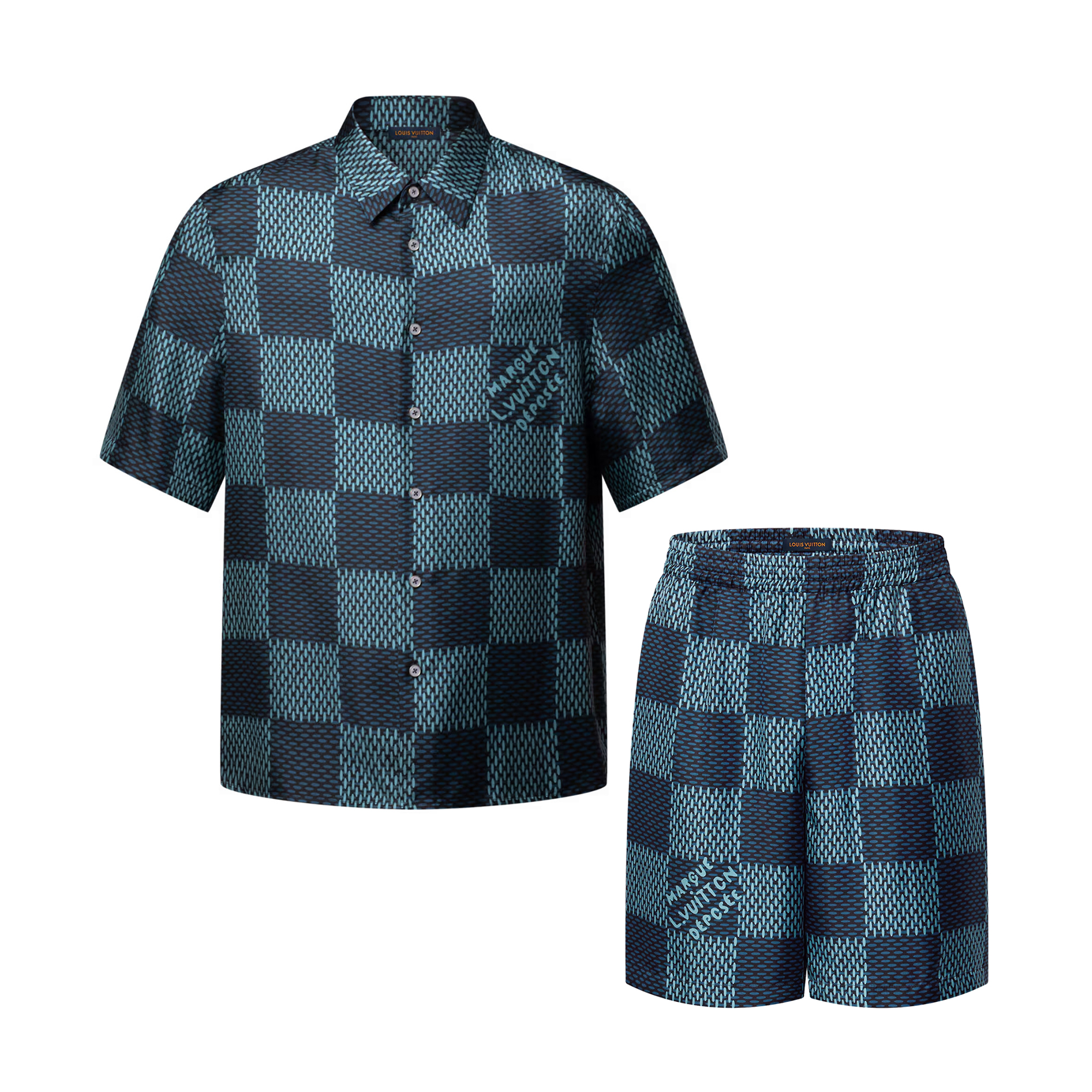NIGO Louis Vuitton Men's Summer Solid Color Checkered Print Single-Breasted Short-Sleeved Shirt and Casual Shorts Set Suit #nigo77177