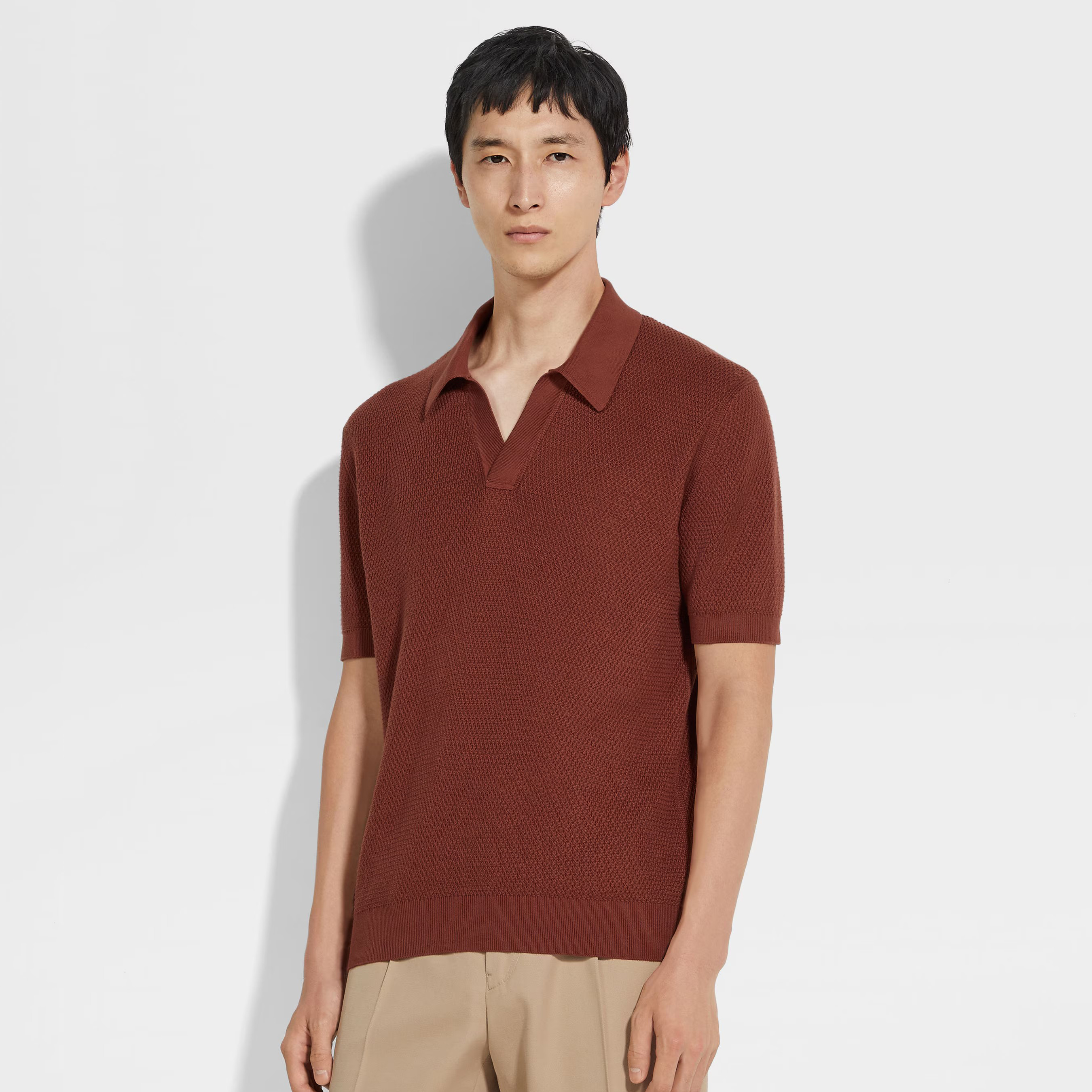 NIGO Ermenegildo Zegna Men's Summer Solid Color Cotton Knitted Polo Neck Short Sleeve T-Shirt #nigo77175