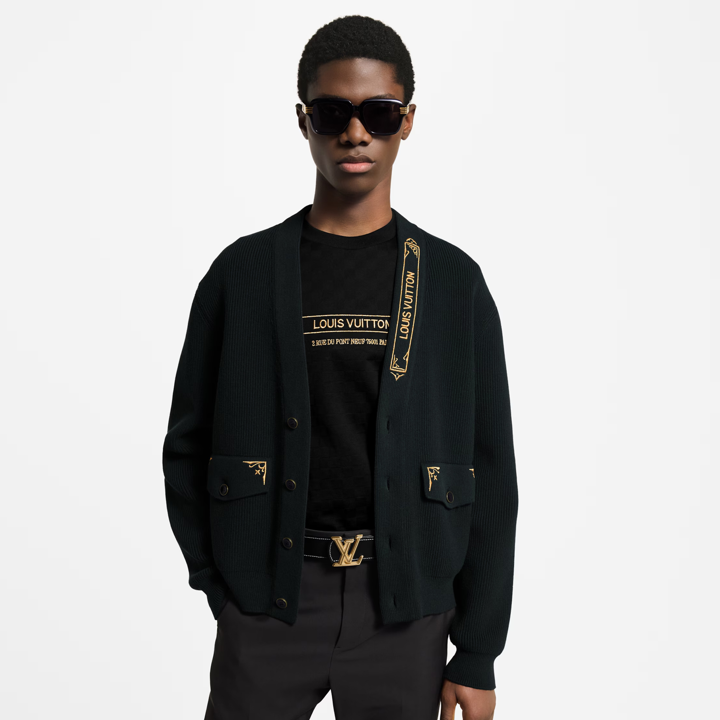 NIGO Louis Vuitton Men's Spring And Fall V-Neck Logo Embroidery Single-Breasted Long-Sleeved Solid Color Cotton Blend Cardigan #nigo81267