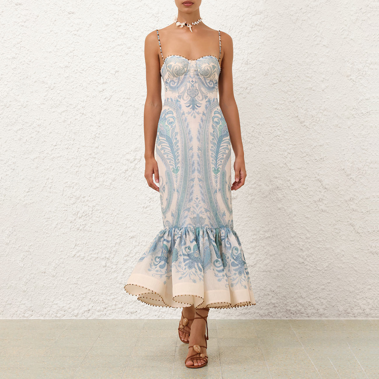 NIGO Zimmermann Women's Summer Floral Patterned Sleeveless Strapless Linen Fabric Slim-fit Dress #nigo77181