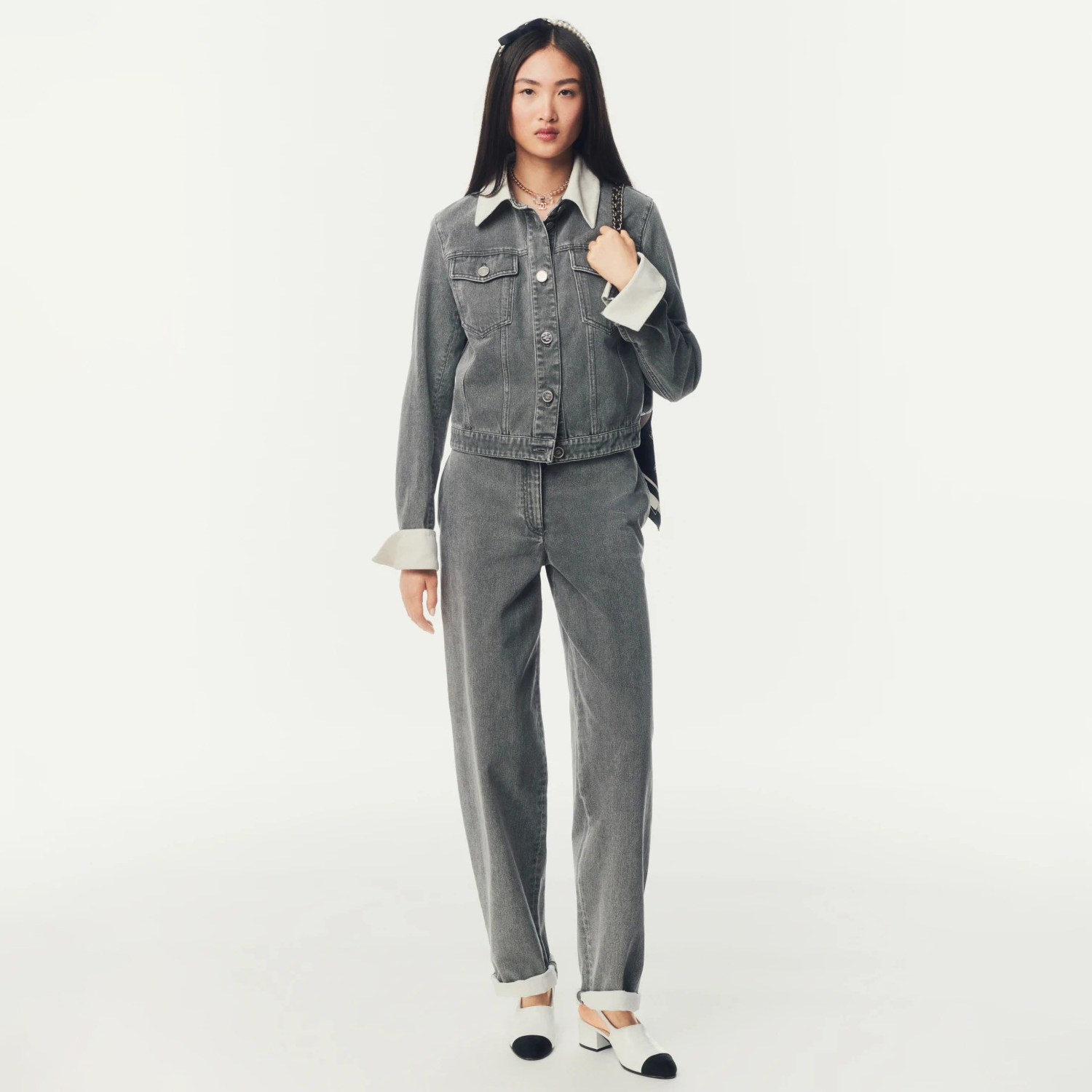 NIGO Chanel Women's Spring/Autumn Solid Color Denim Single-Breasted Long-Sleeved Denim Jacket and Mid-Length Casual Denim Pants Set Suit #nigo77195