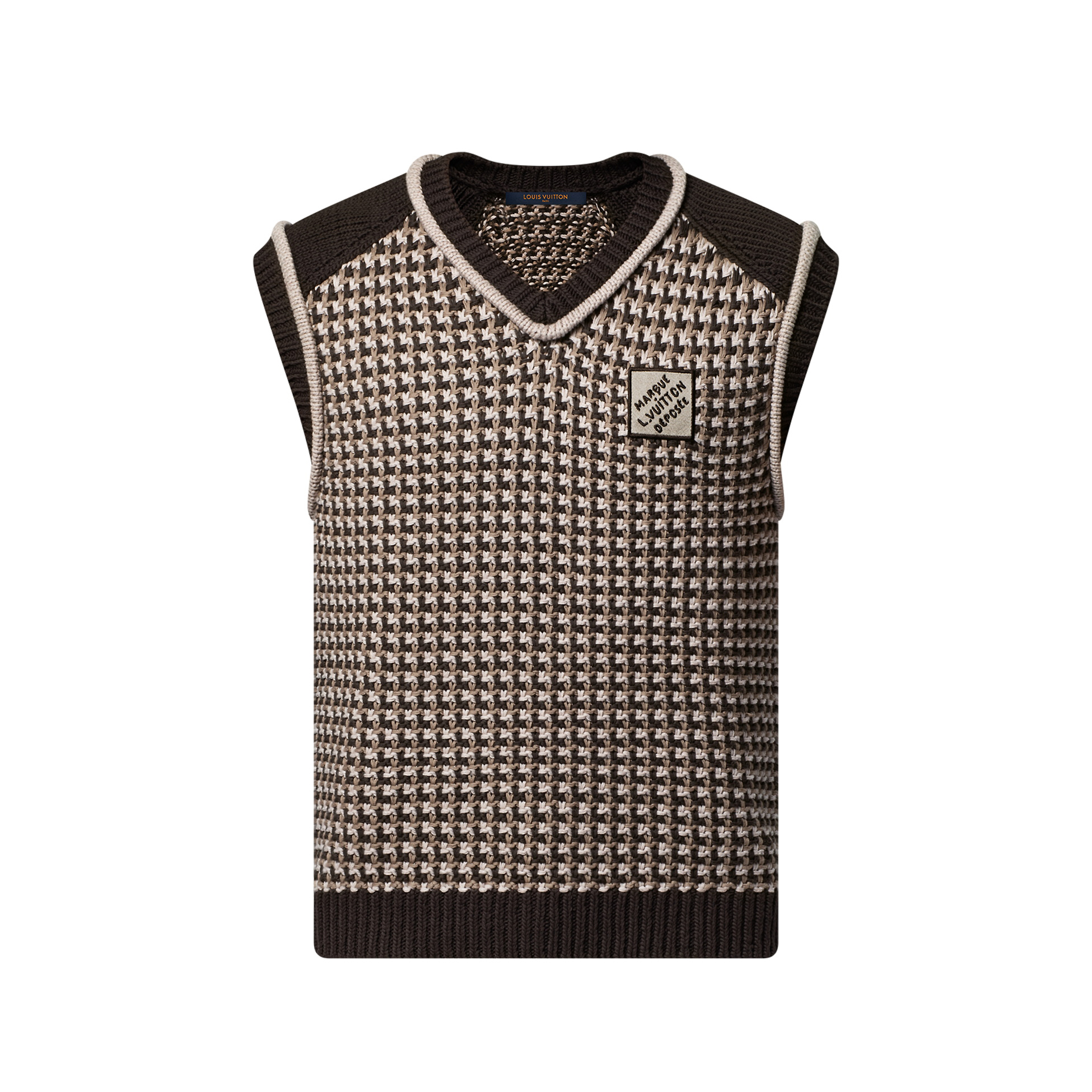 NIGO Louis Vuitton Men's Spring/Summer Brown Jacquard Cotton V-Neck Sleeveless Knitted Vest Sweater #nigo77199
