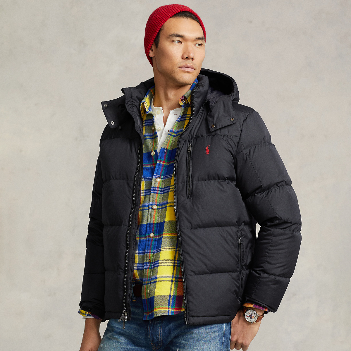 NIGO Ralph Lauren Men's Winter Solid Color Embroidered Logo Print Hooded Zipper Long Sleeve Puffer Down Jacket #nigo77217