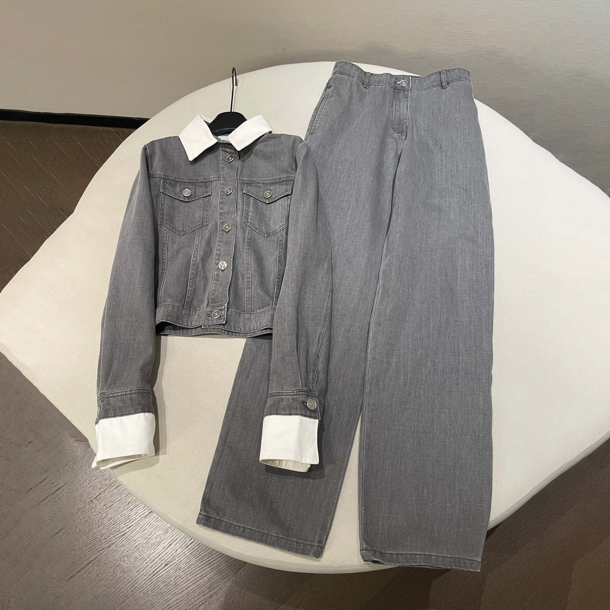 NIGO Chanel Women's Spring/Autumn Solid Color Denim Single-Breasted Long-Sleeved Denim Jacket and Mid-Length Casual Denim Pants Set Suit #nigo77195