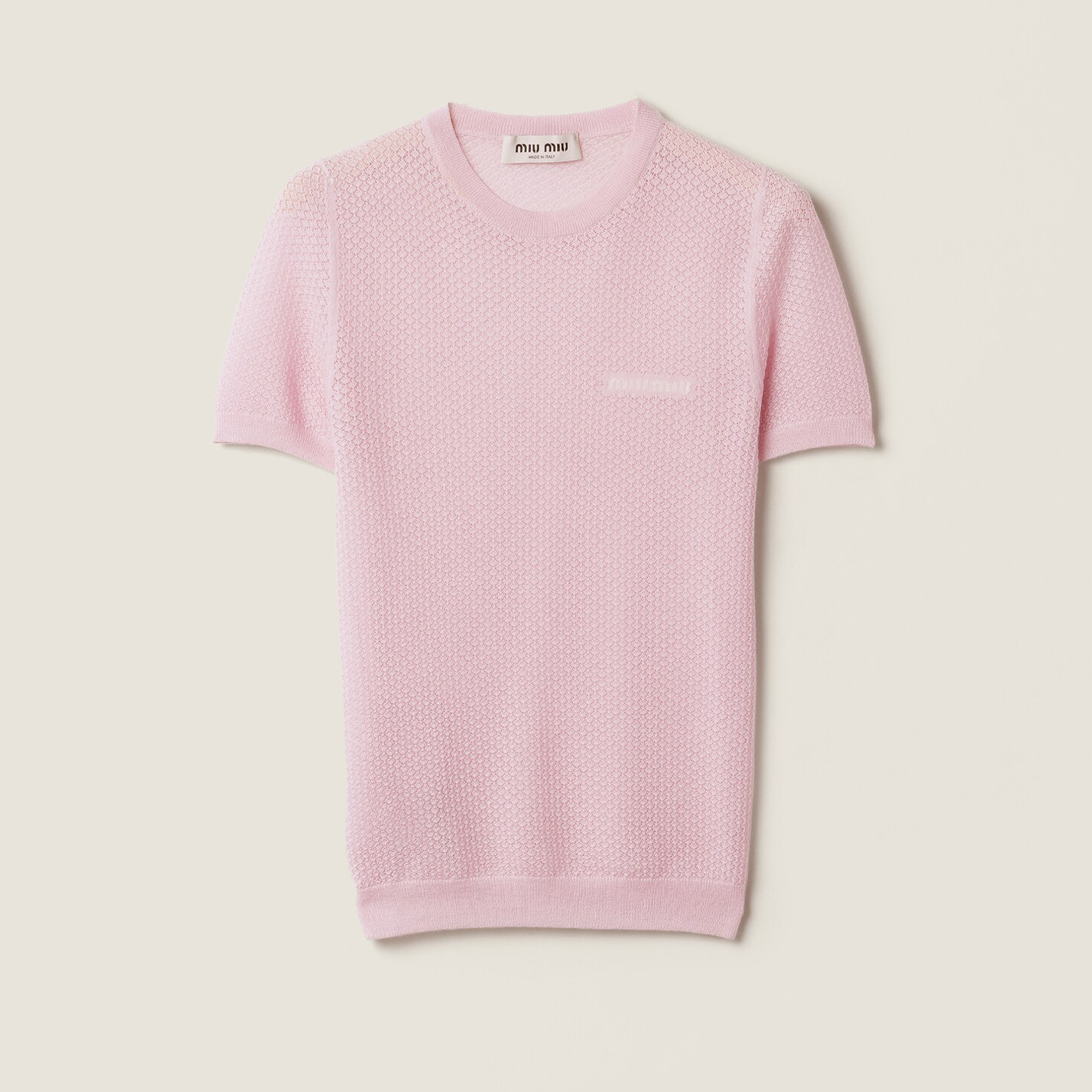 NIGO MiuMiu Women's Spring Summer Logo Hollow Knit Short Sleeve Knitted Top Round Neck Short Sleeve Fashion Elegant T-shirt #nigo81245