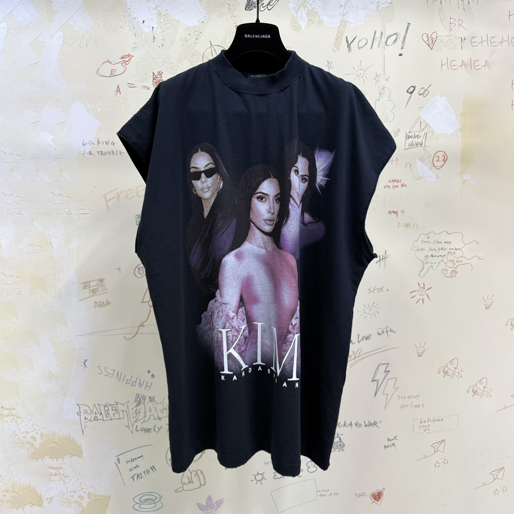 NIGO Balenciaga Women's Summer Portrait Pattern Printed Solid Color Round Neck Cotton Sleeveless Top #nigo77225