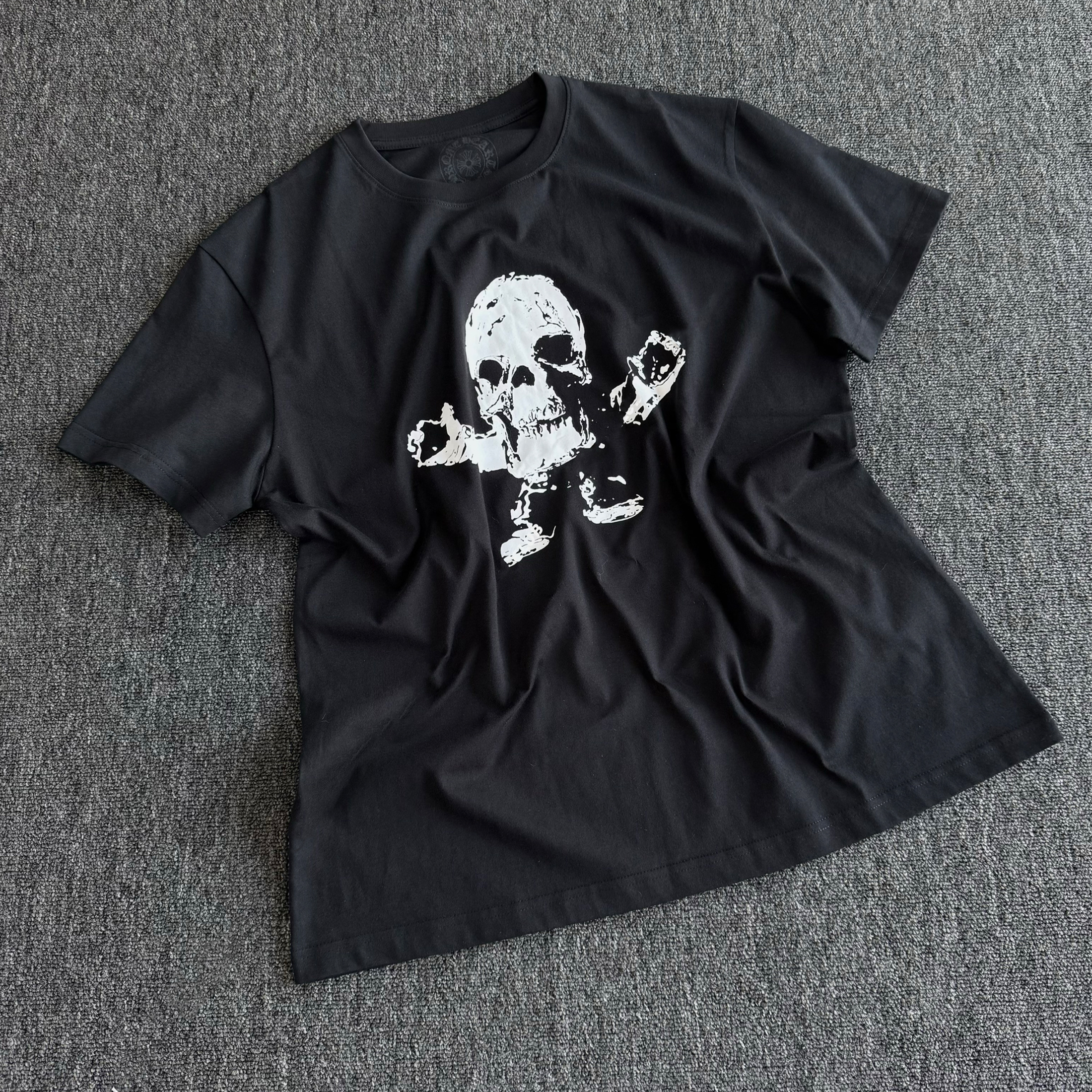 NIGO Chrome Hearts Men's Spring And Summer Black And White Printed Skull Round Neck T-shirt High Street Trend Fashion Casual Tops Ngvp #nigo1717