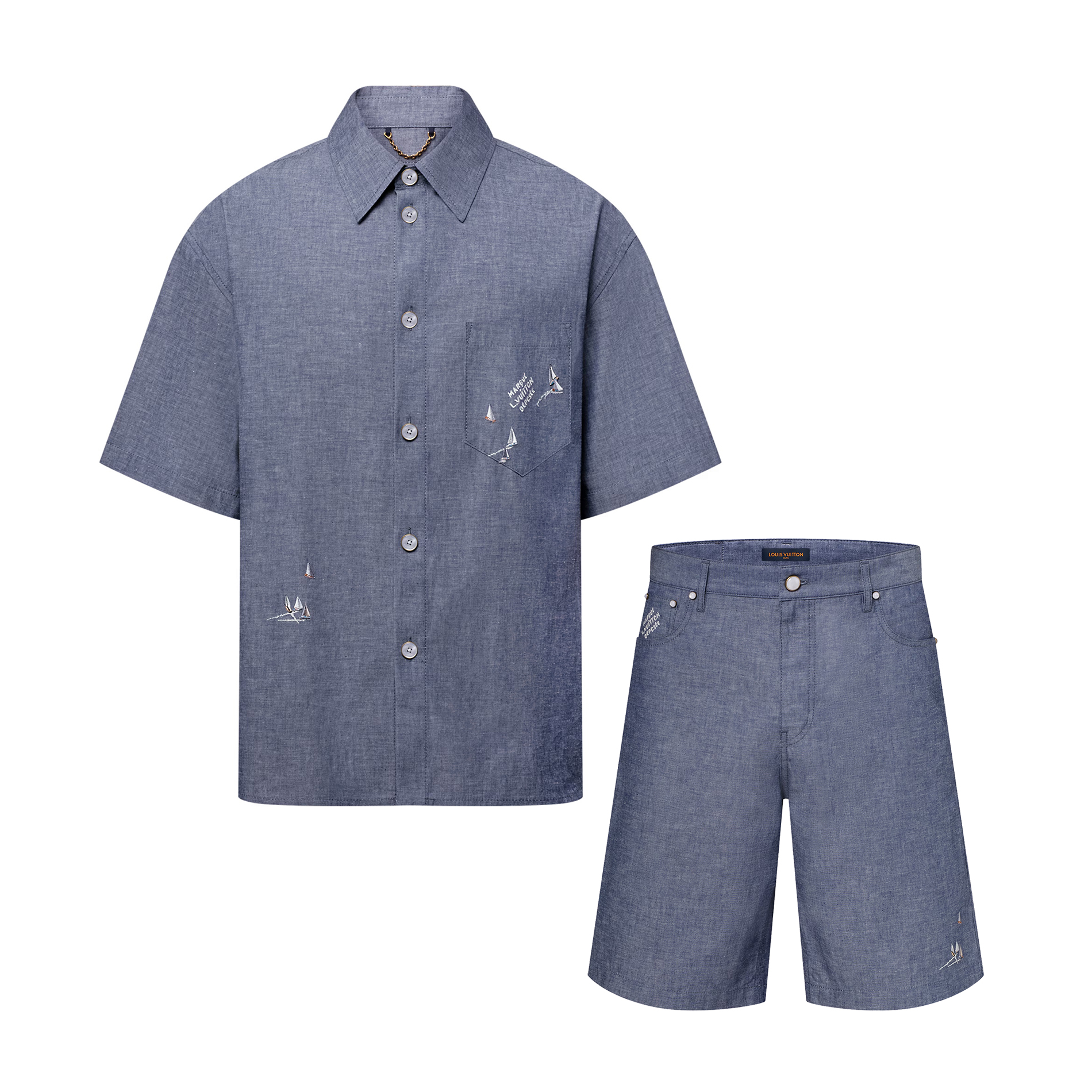 NIGO Louis Vuitton Men's Summer Solid Colour Embroidery Printed Single Breasted Short Sleeve Shirt Casual Shorts Suit Set #nigo77227