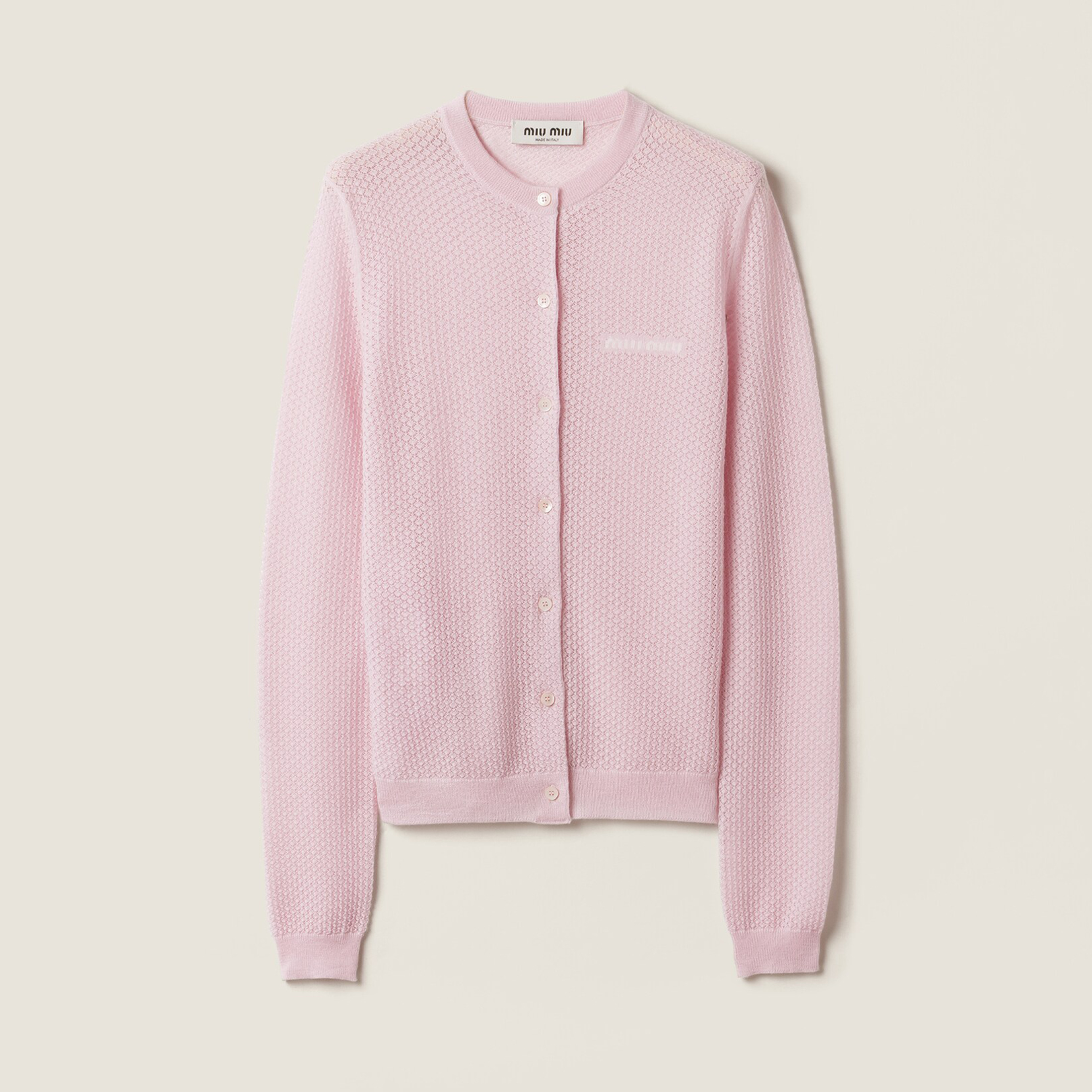 NIGO MiuMiu Women's Spring And Summer Logo Hollow Knitted Cardigan Fashion Round Neck Long-sleeved Single-breasted Girls Youth Tops #nigo81246