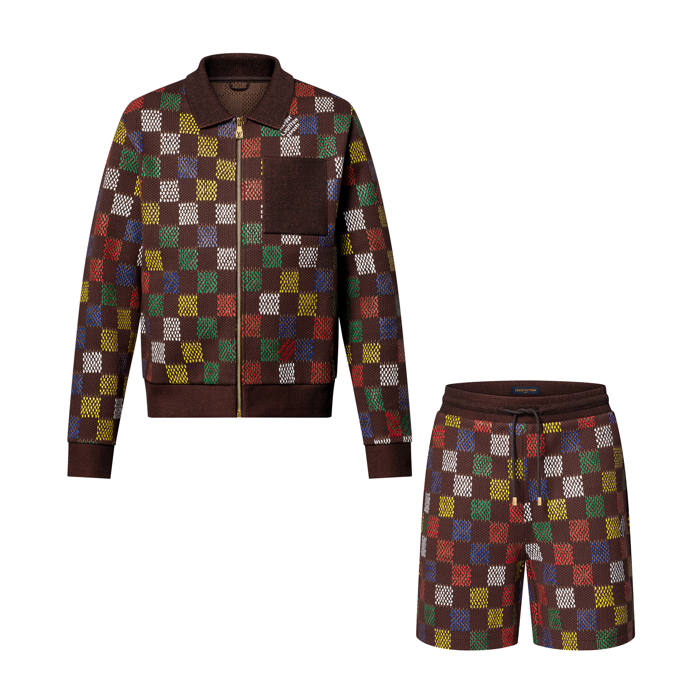 NIGO Louis Vuitton Men's Spring/Autumn Colorful Checkered Print Zipper Cotton Long-Sleeved Jacket and Casual Drawstring Shorts Set Suit #nigo77229