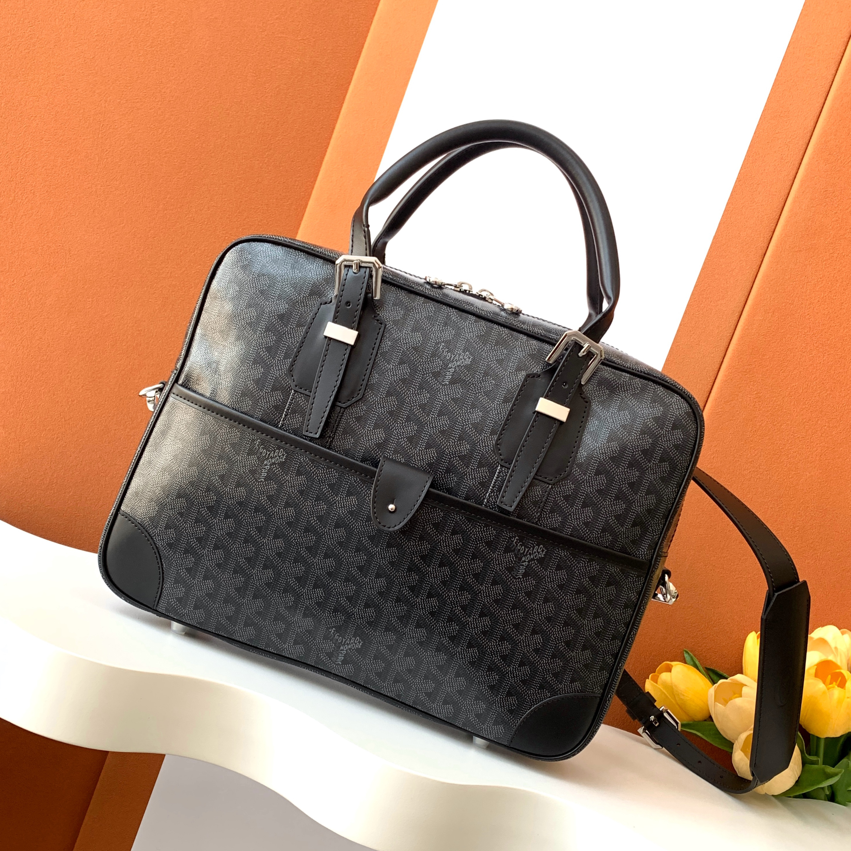 NIGO GOYARD Ambassade Men's and Women's Solid Color Letter Print Zipper Closure Cowhide Leather Handbag Briefcase Bag Bags #nigo77228