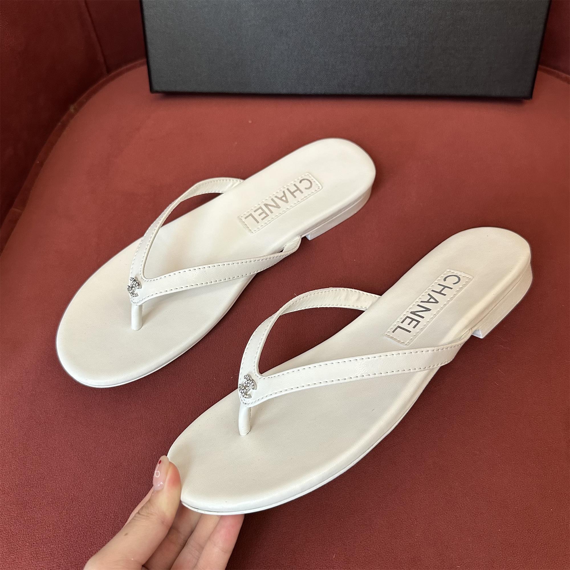 NIGO Chanel Women's Summer Solid Color Leather Toe-Post Sandals Shoes #nigo77224