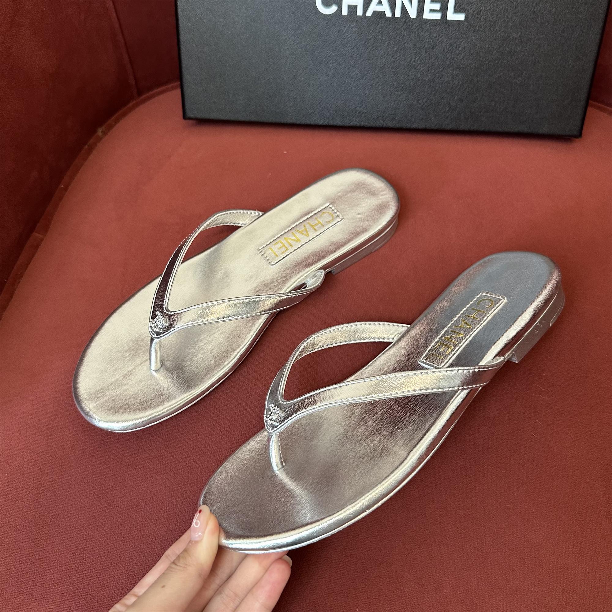 NIGO Chanel Women's Summer Solid Color Leather Toe-Post Sandals Shoes #nigo77224