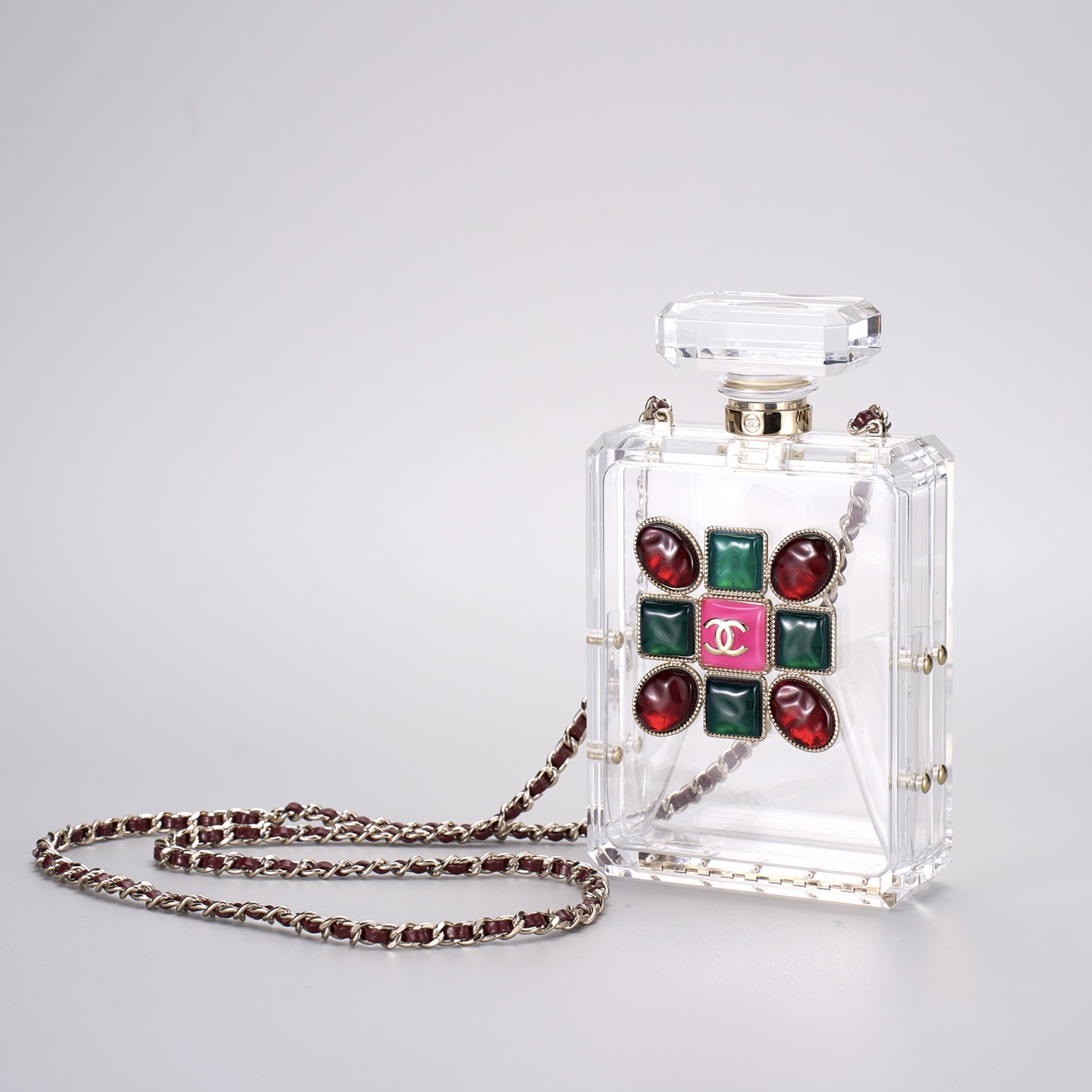 NIGO Chanel Women's Solid Colour Glass Gemstone Embellished Transparent Acrylic Perfume Bottle Shoulder Bag Bags #nigo77239