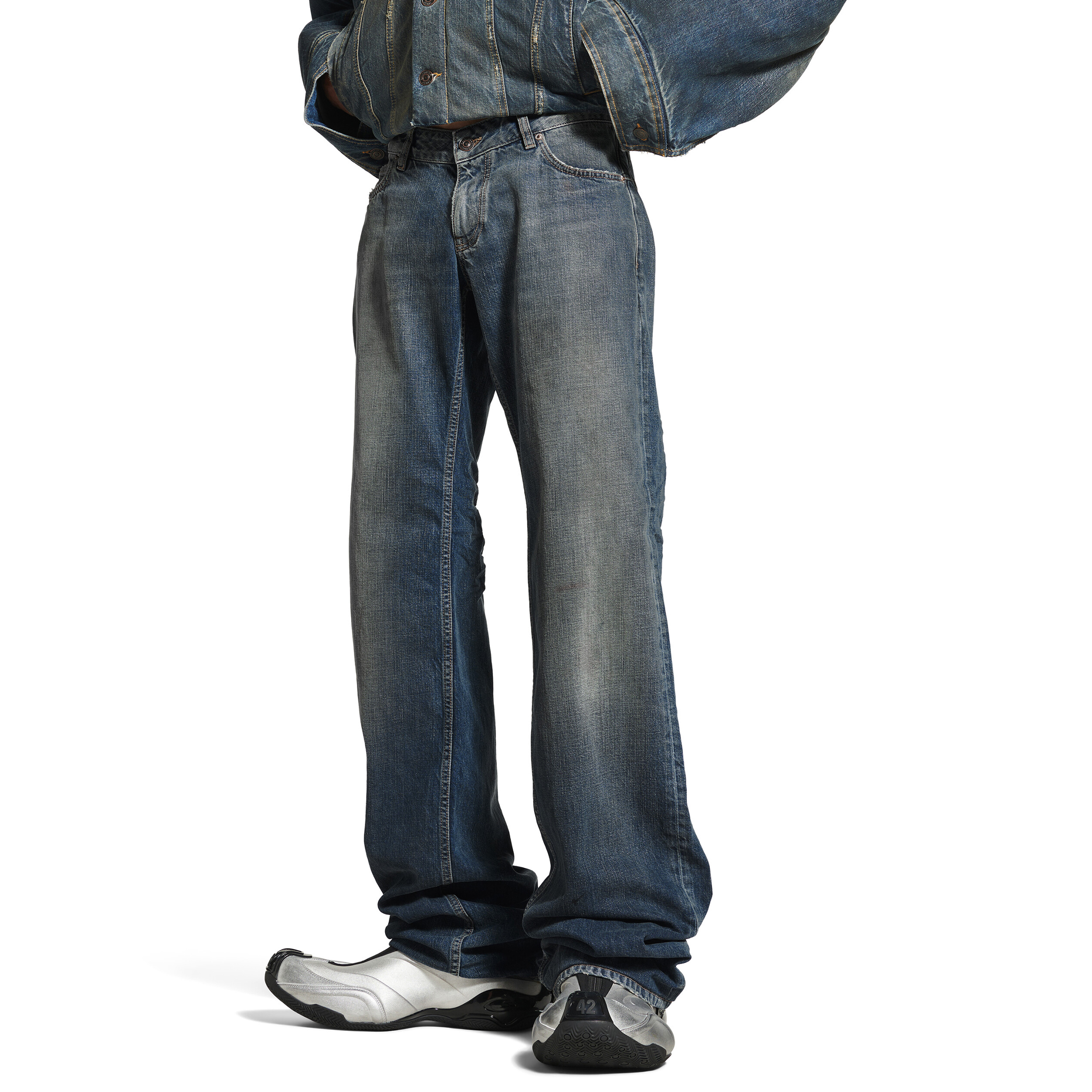 NIGO Balenciaga Men's Spring And Summer Blue Cotton Fitted Low Waist Denim Pants Fashion High Street Trend Straight Wide Leg Casual Trousers Ngvp #nigo1719