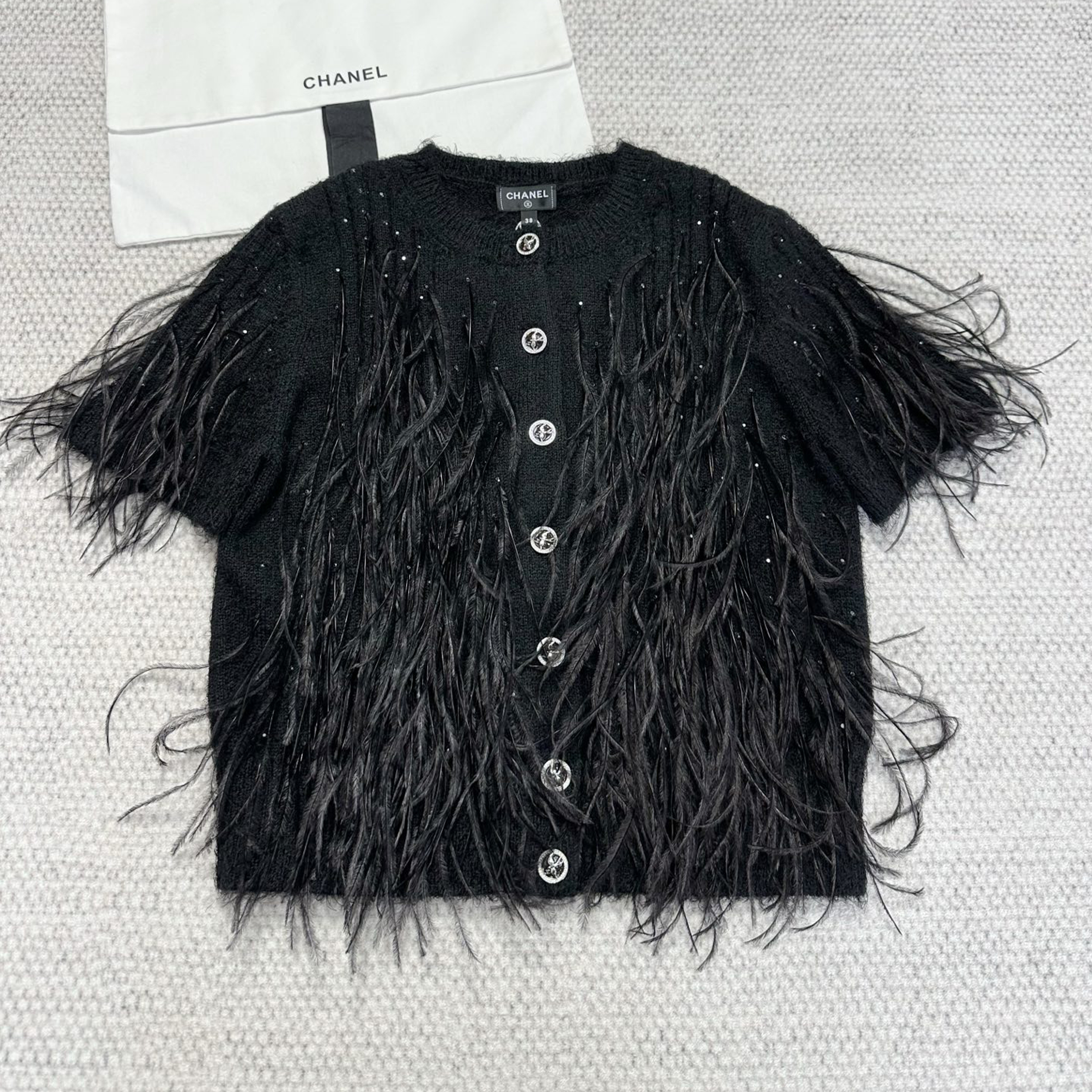 NIGO Chanel Women's Spring And Summer Feather Tassel Knitted Cardigan Top Fashion Elegant Single-breasted Round Neck Blouse Ngvp #nigo1718