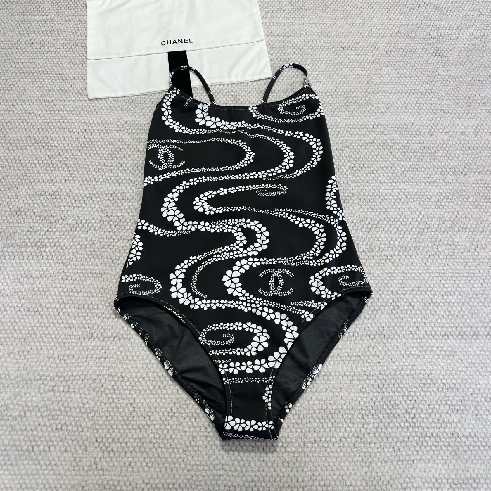 NIGO Chanel Women's Summer Black and White Printed Stretch Plain Knit One-Piece Swimsuit #nigo77253