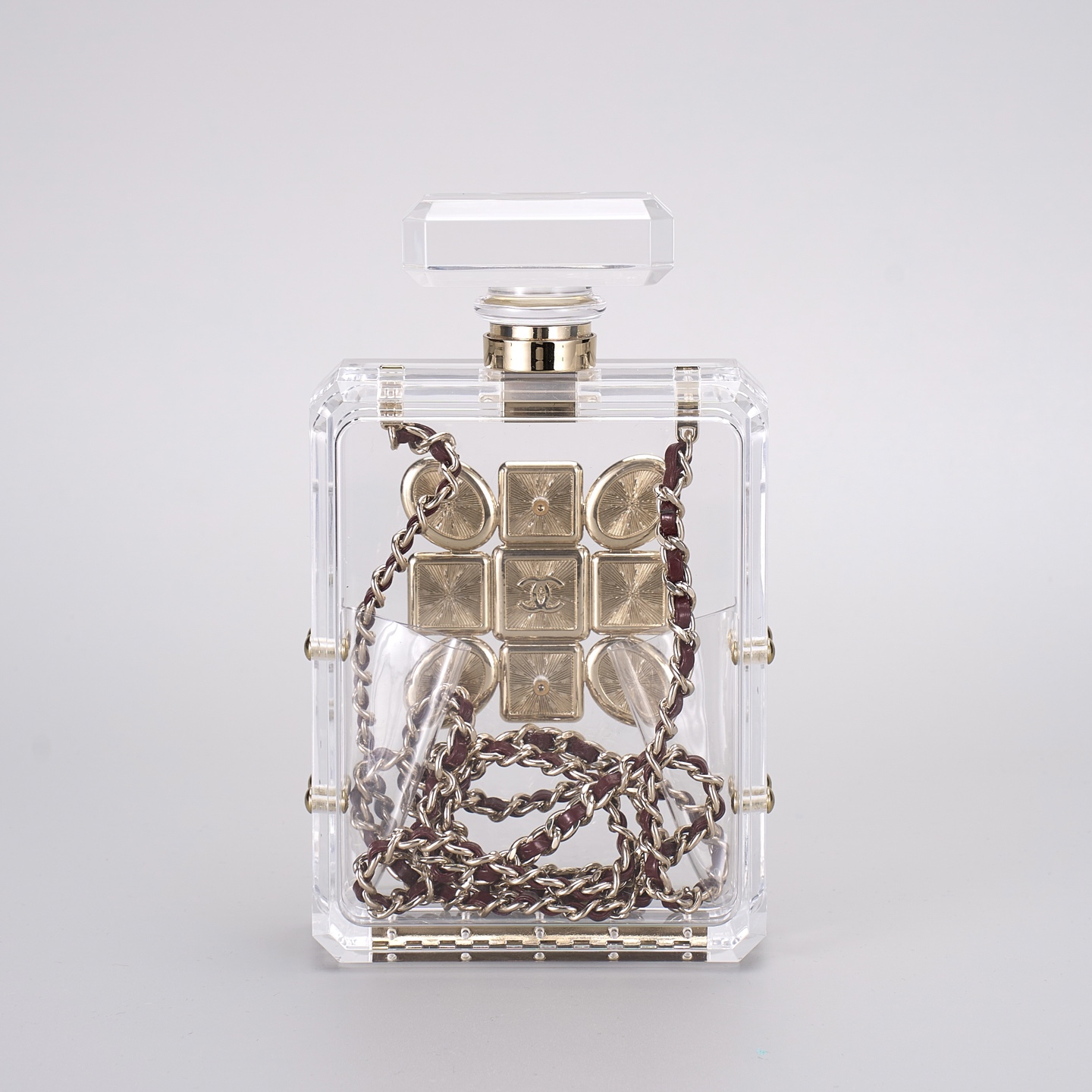 NIGO Chanel Women's Solid Colour Glass Gemstone Embellished Transparent Acrylic Perfume Bottle Shoulder Bag Bags #nigo77239
