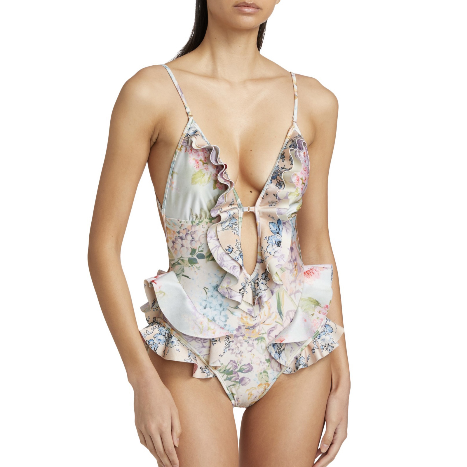 NIGO Zimmermann Women's Summer Deep V-neck Floral Pattern Printed Strapless One-piece Swimsuit #nigo77288