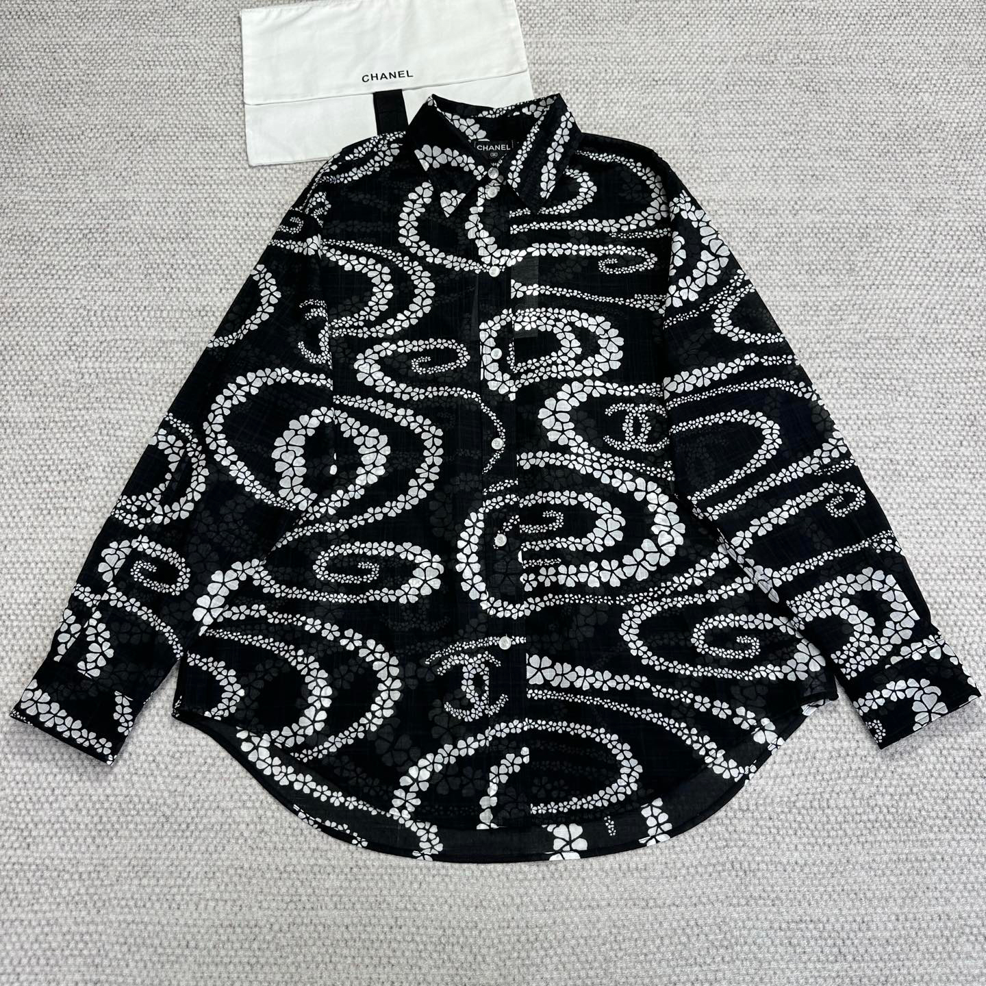 NIGO Chanel Women's CoCo Beach Cotton Logo Printed Spring Summer Fall Lapel Fit Long Sleeve Shirt #nigo77268