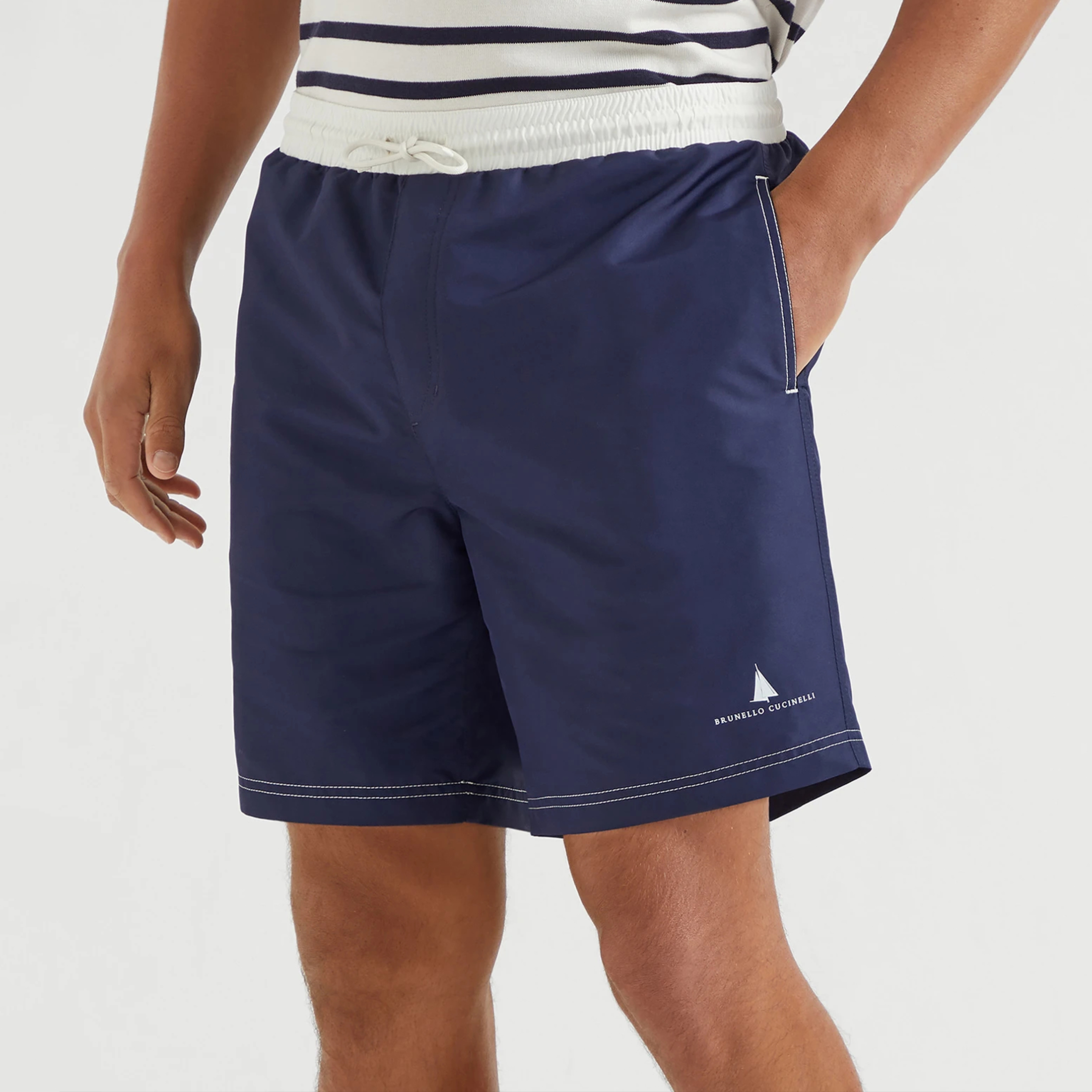 NIGO Brunello Cucinelli  Nylon Swim Shorts With Contrast Details And Print Men's Spring Summer Holiday Beach Shorts Colour Block Fashion Casual Pants #nigo77277