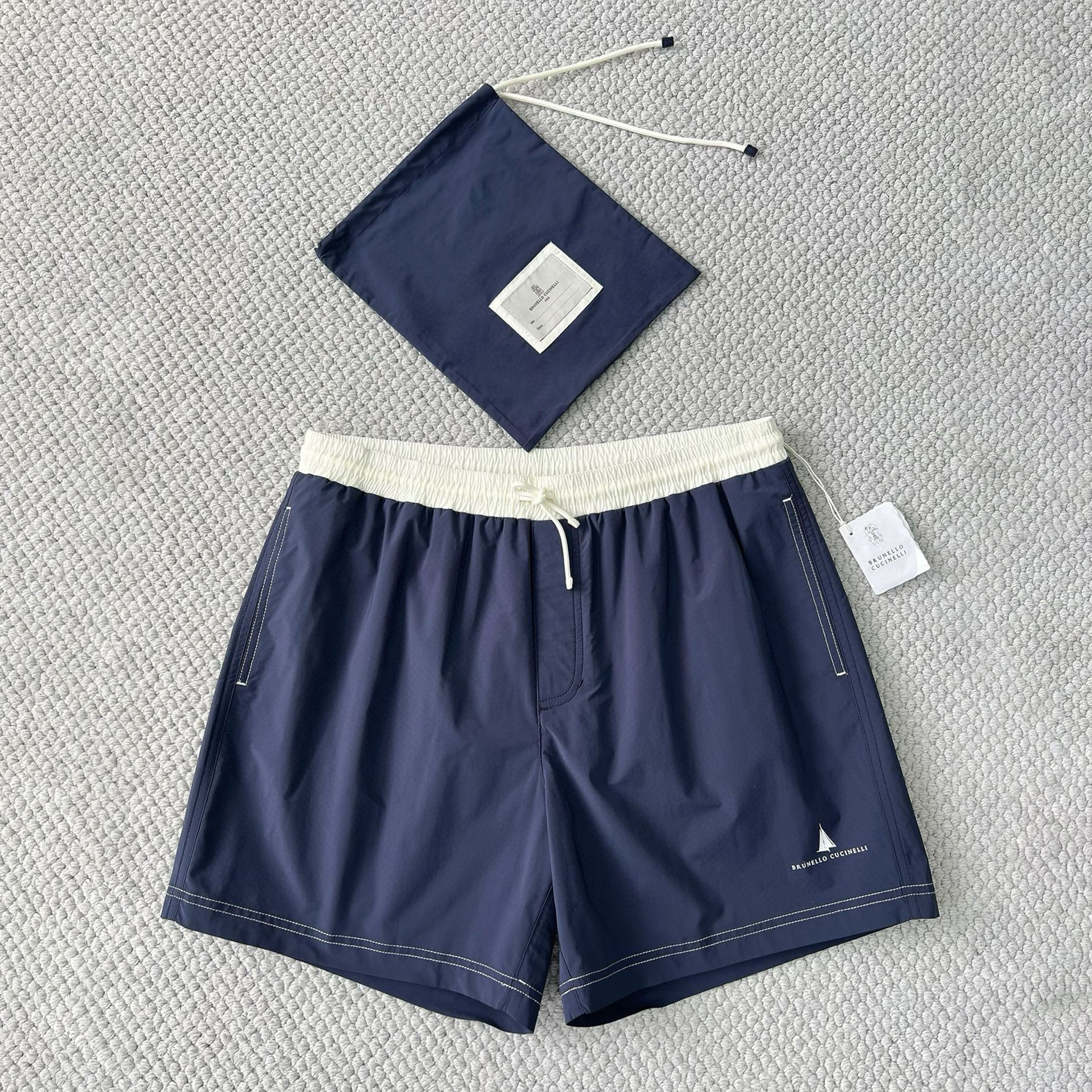 NIGO Brunello Cucinelli  Nylon Swim Shorts With Contrast Details And Print Men's Spring Summer Holiday Beach Shorts Colour Block Fashion Casual Pants #nigo77277