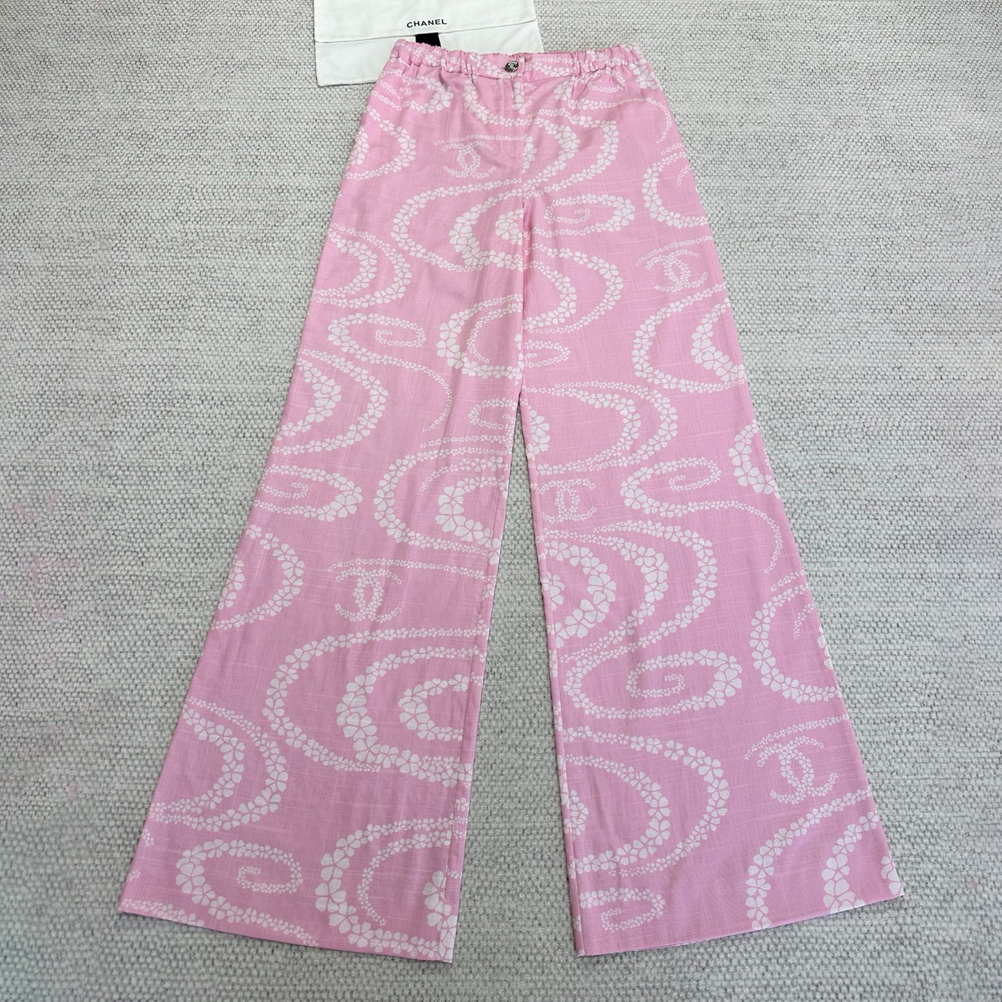 NIGO Chanel Women's CoCo Beach Collection Logo Printed Seasonal Solid Color Wide Leg Pants Casual Trousers #nigo77266