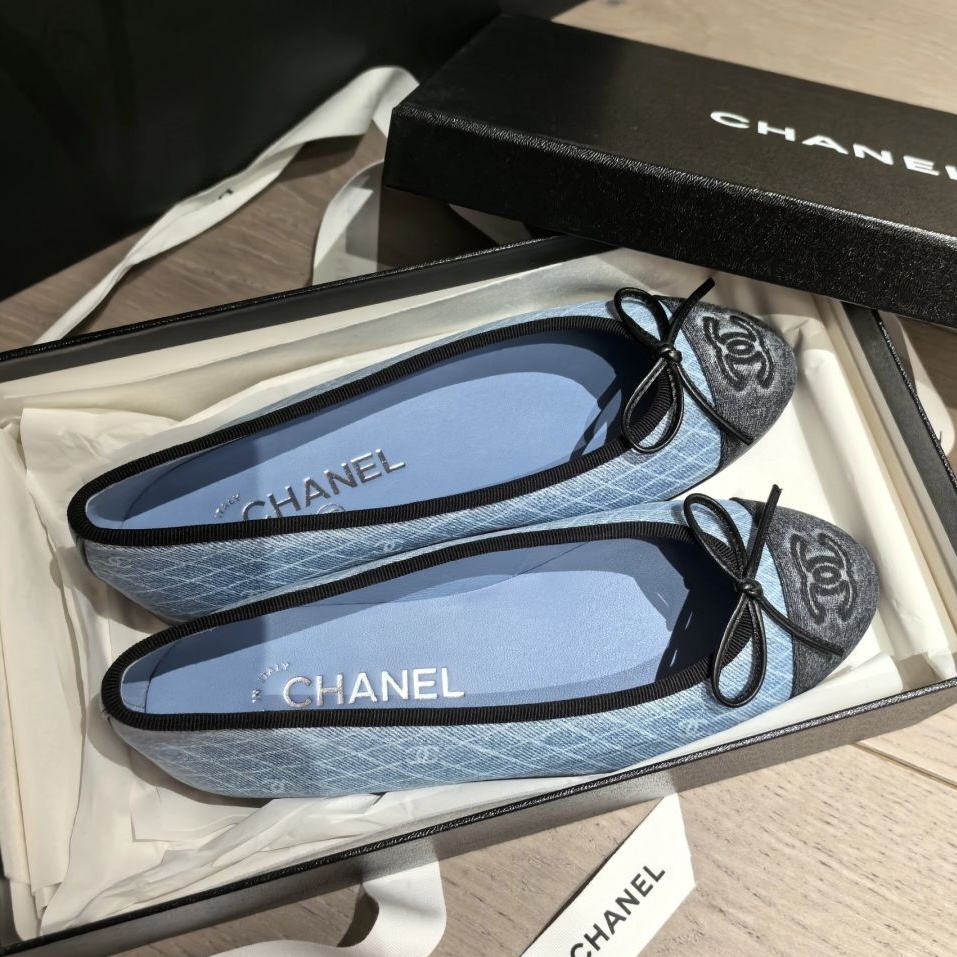 NIGO Chanel Women's Spring/Summer Solid Color Striped Printed Denim Ballet Flats Shoes #nigo77258