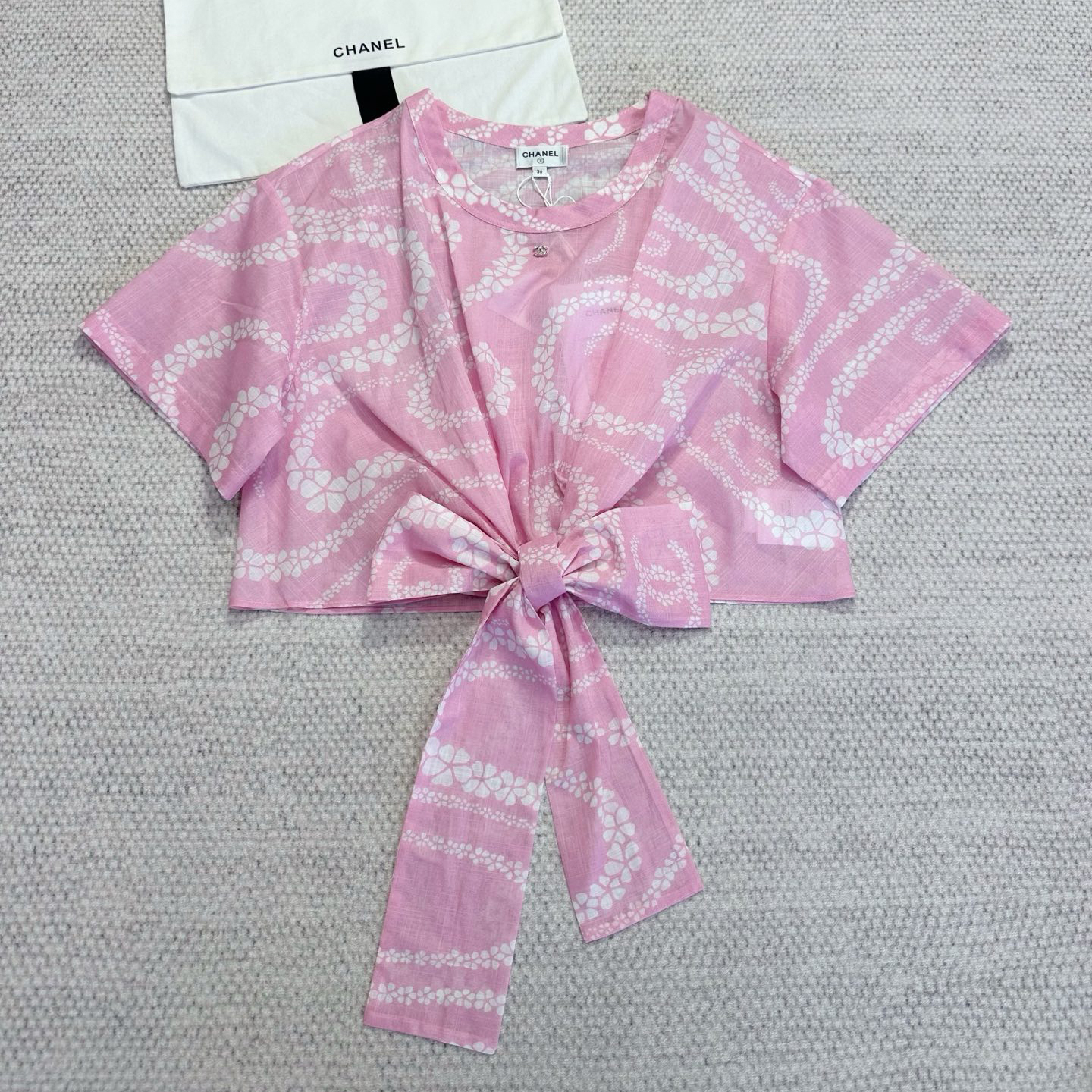 NIGO Chanel Women's CoCo Beach Round Neck Logo Print Summer Cotton Tie Short Sleeve Top T-Shirt #nigo77269