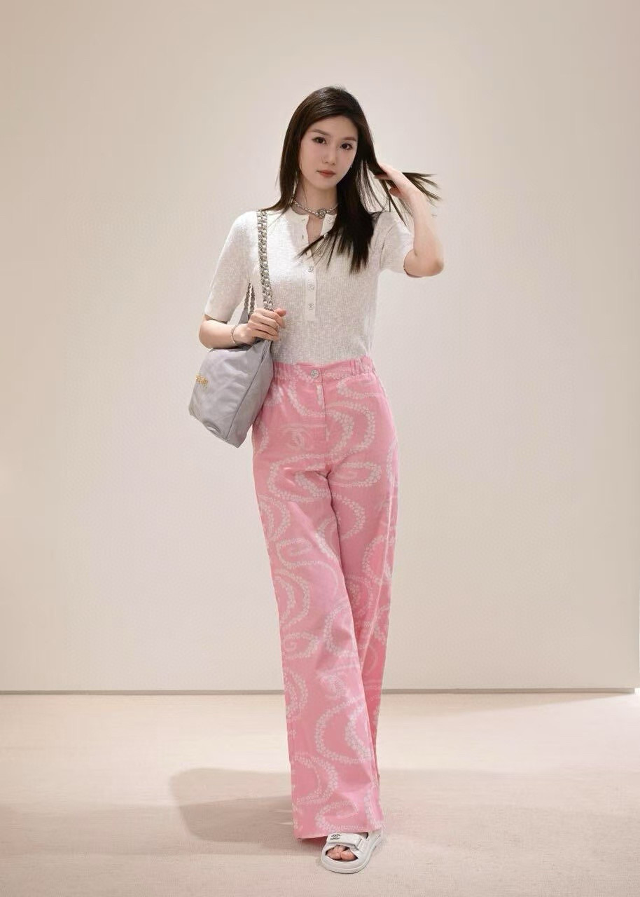 NIGO Chanel Women's CoCo Beach Collection Logo Printed Seasonal Solid Color Wide Leg Pants Casual Trousers #nigo77266