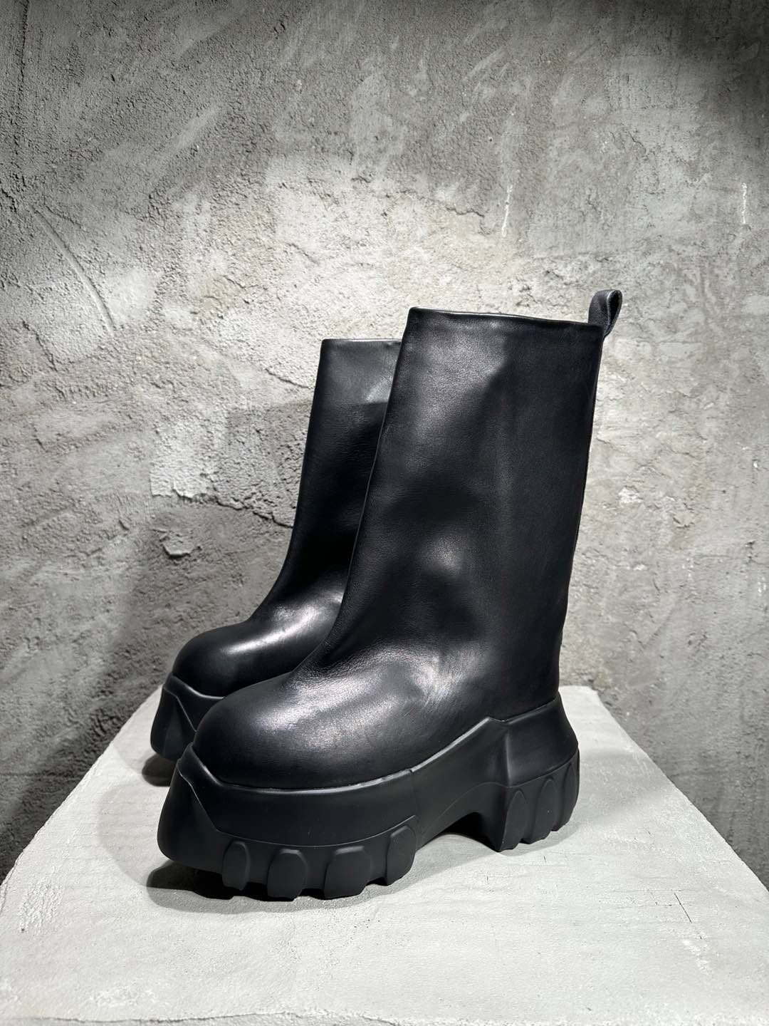 NIGO Rick Owens Men's And Women's Solid Color Thick Soled Round Toe Cowhide High Top Boots Shoes #nigo77262
