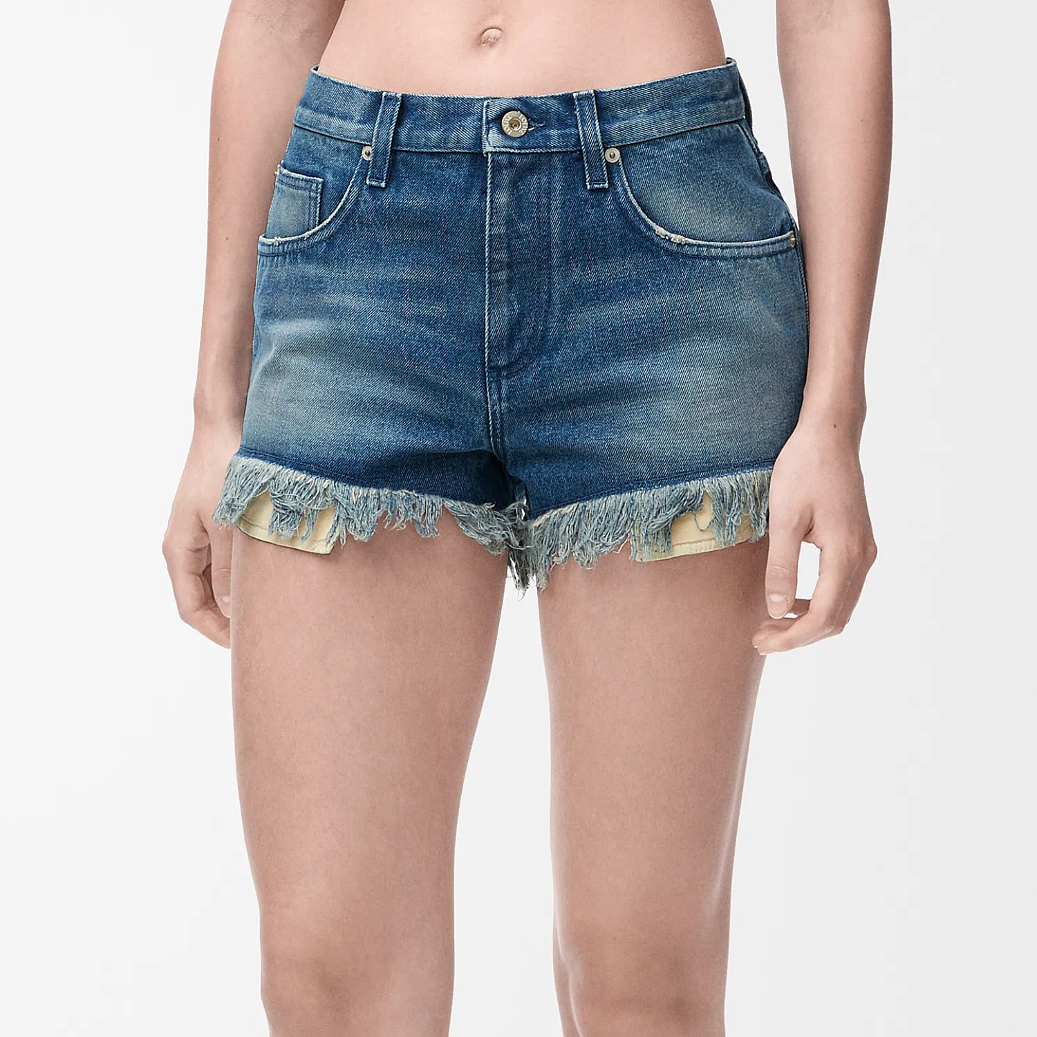 NIGO Loewe Women's Summer Solid Color Fringed Hem Denim Shorts #nigo77293