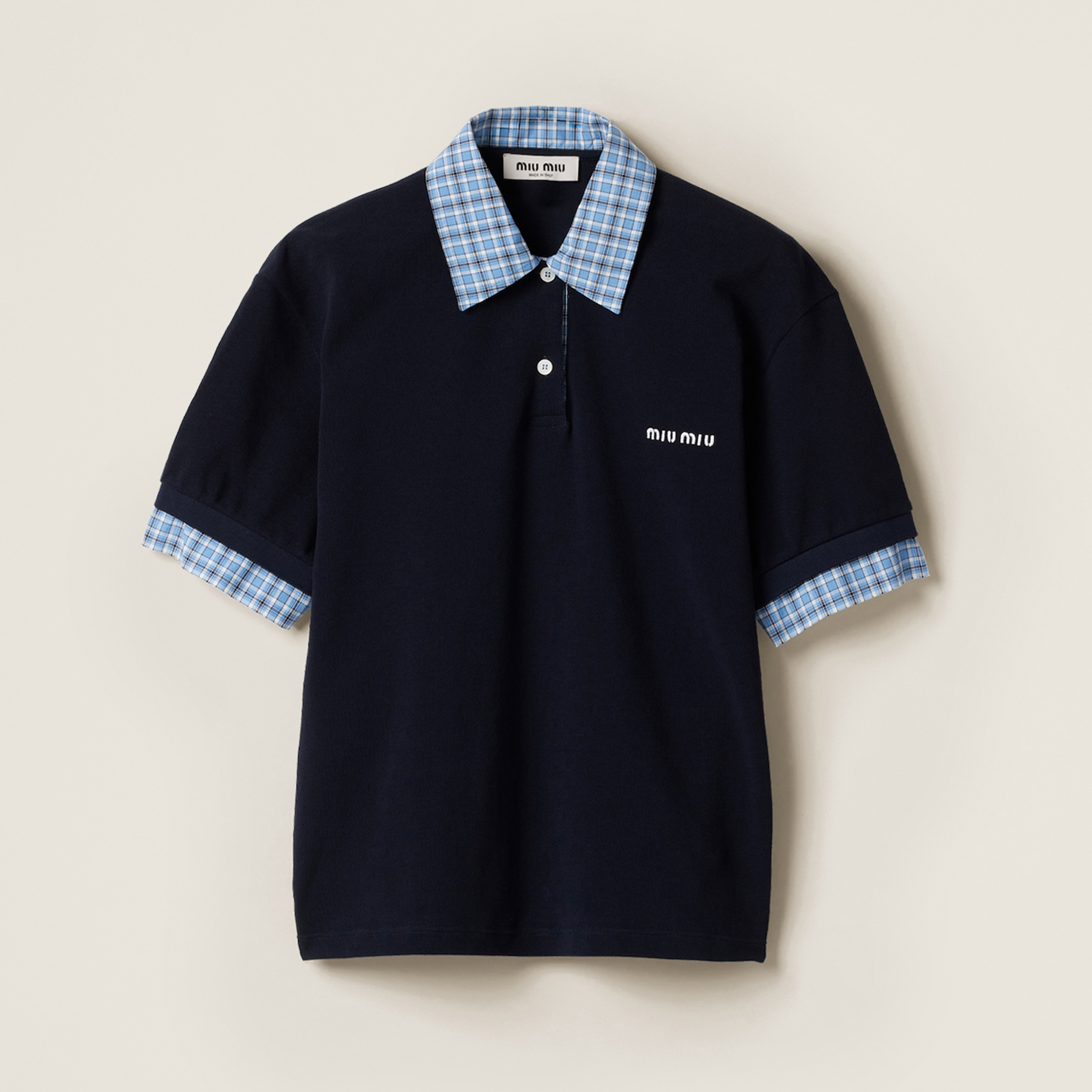 NIGO MiuMiu Women's Beaded Cotton Patchwork Plaid Polo Shirt Fashion Lapel Embroidered Letters Logo Casual Top #nigo77285