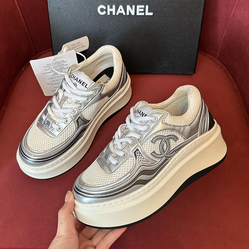 NIGO Chanel Women's Four Seasons Logo Leather Low Top Mesh Sneakers Thick Bottom Colorblocking Casual Shoes #nigo77271