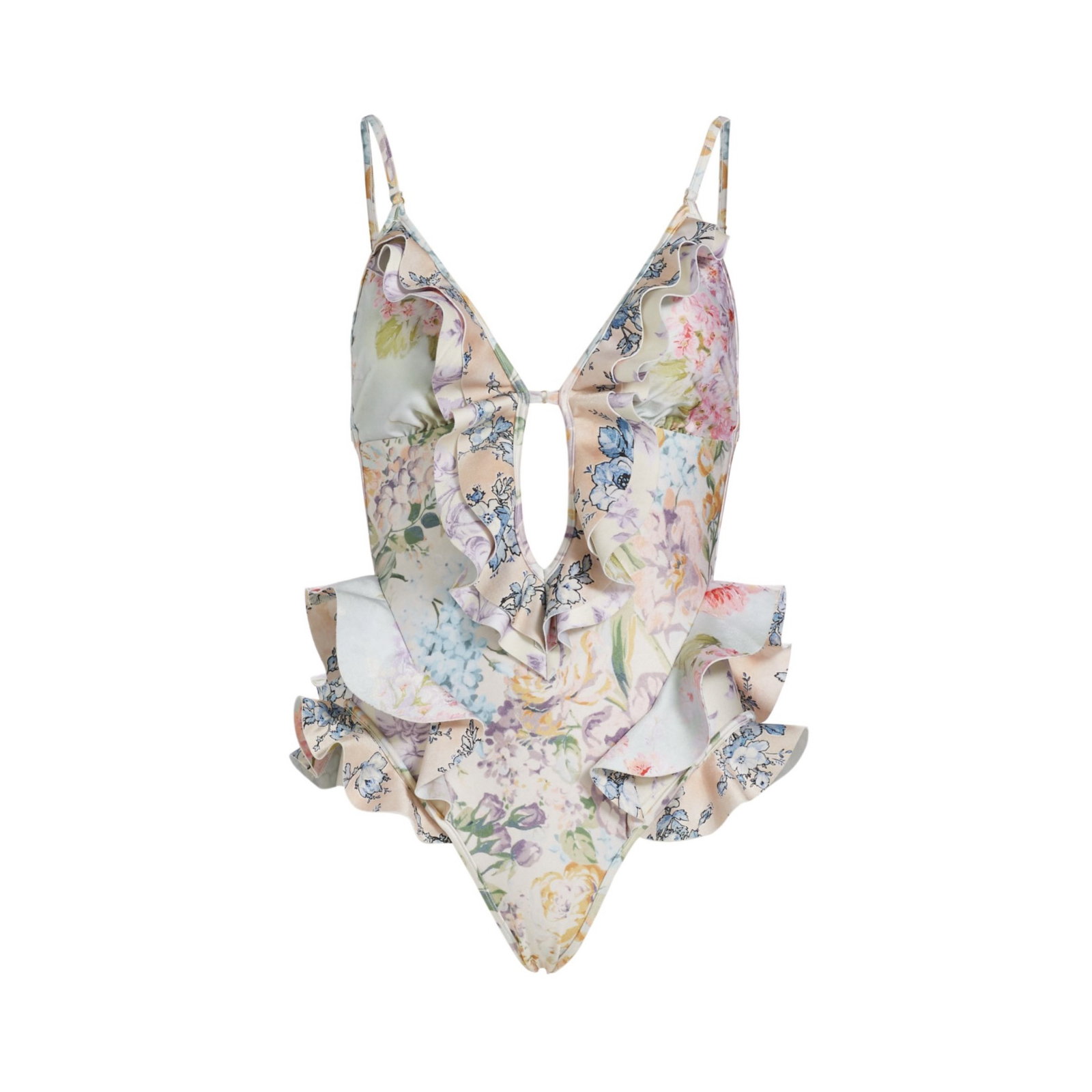 NIGO Zimmermann Women's Summer Deep V-neck Floral Pattern Printed Strapless One-piece Swimsuit #nigo77288