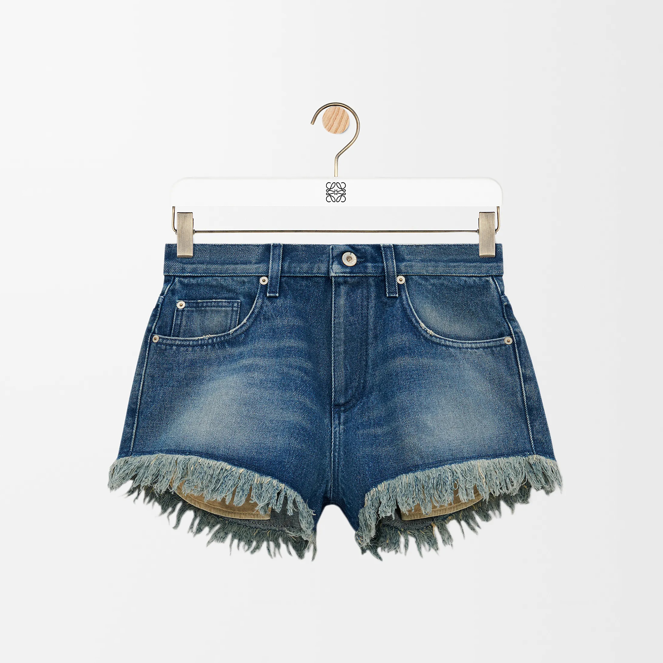 NIGO Loewe Women's Summer Solid Color Fringed Hem Denim Shorts #nigo77293