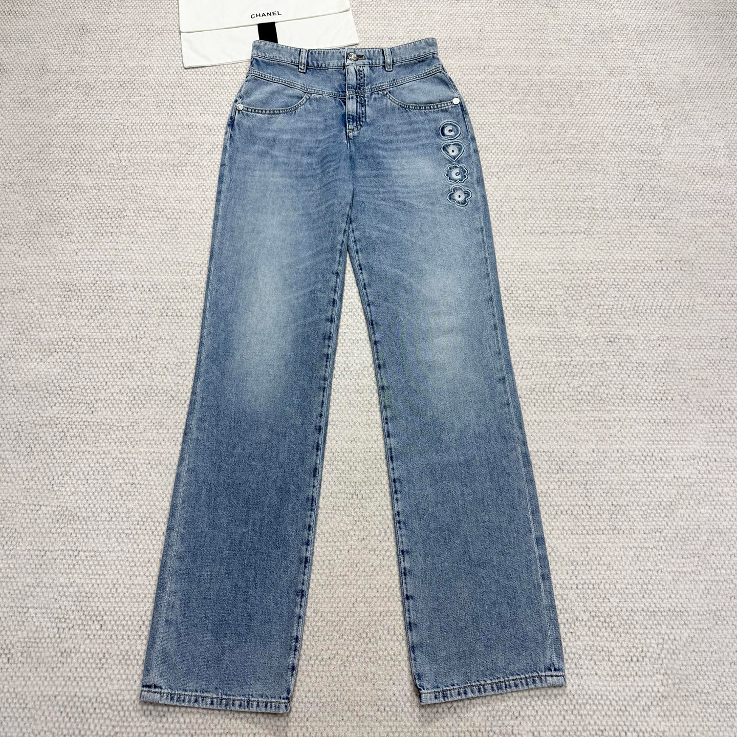 NIGO Chanel Women's CoCo Beach Four Seasons Solid Color Embroidered Straight Leg Denim Trousers Pants Ngvp #nigo1699