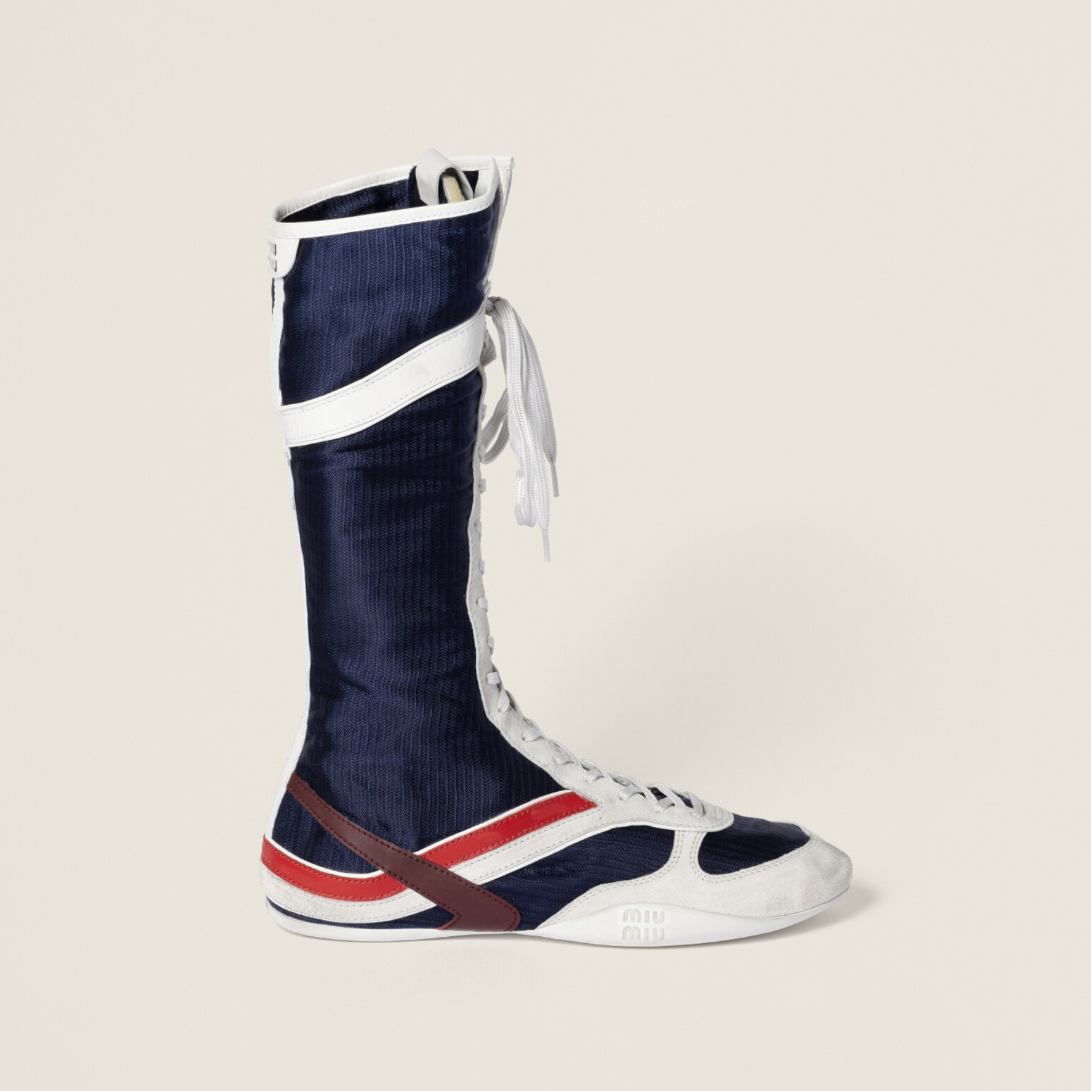 NIGO MiuMiu Gymnasium Women's Autumn And Winter Solid Color Technical Fabric And Suede Leather Boxing Boots Shoes #nigo77315