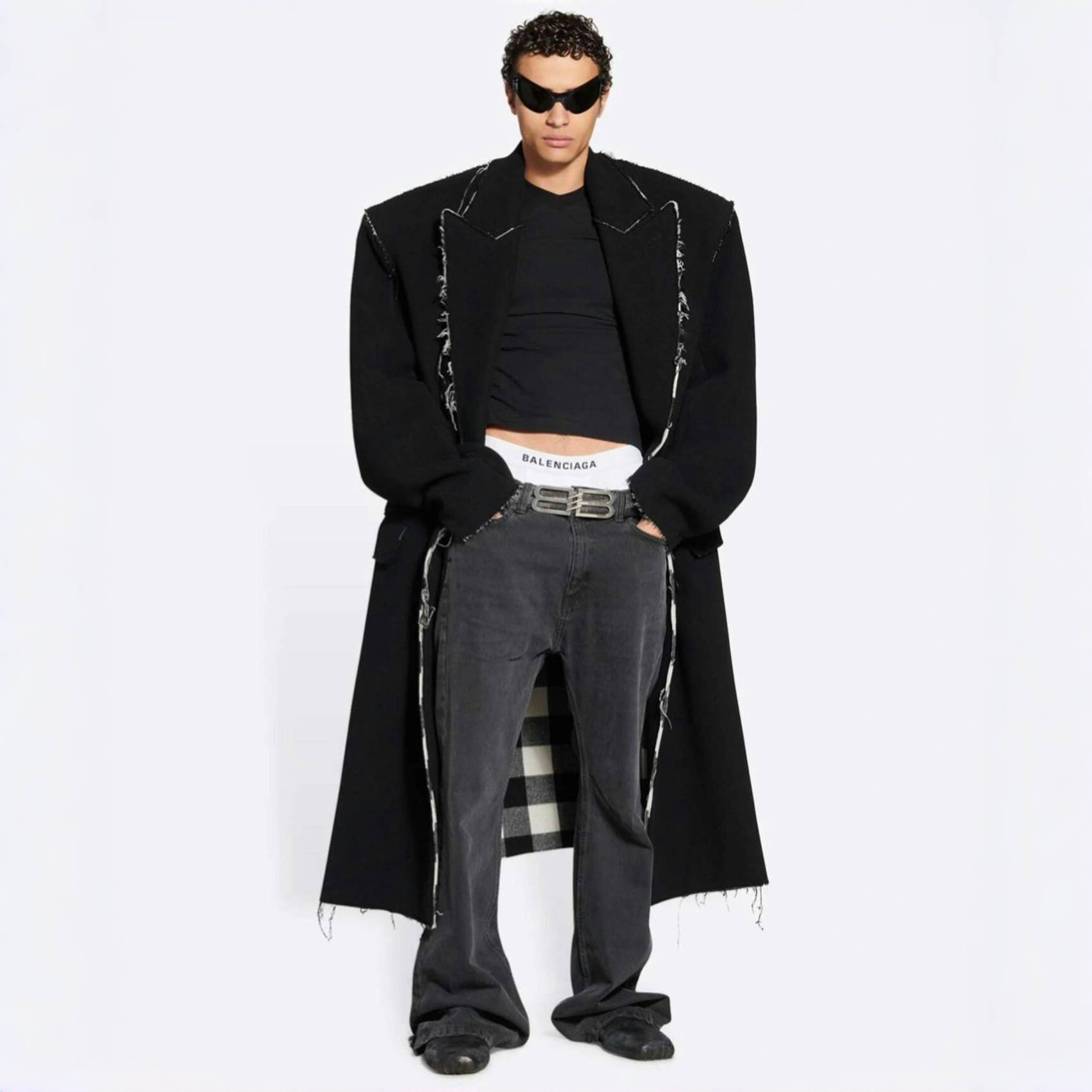 NIGO Balenciaga Men's Women's Spring, Autumn And Winter Splicing Raw Edge Lapel Double Breasted Solid Color Straight Coat Jacket Ngvp #nigo1697