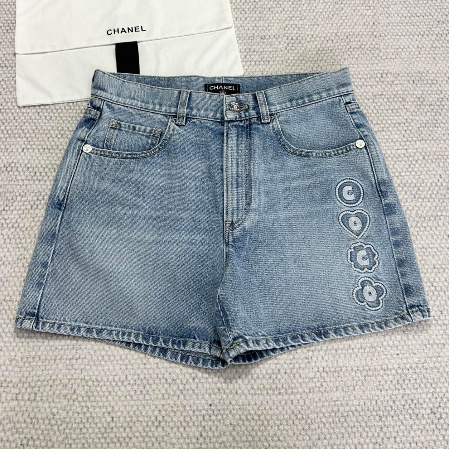 NIGO Chanel Women's Summer CoCo Beach Embroidered Cotton Solid Color Denim Shorts Ngvp #nigo1698