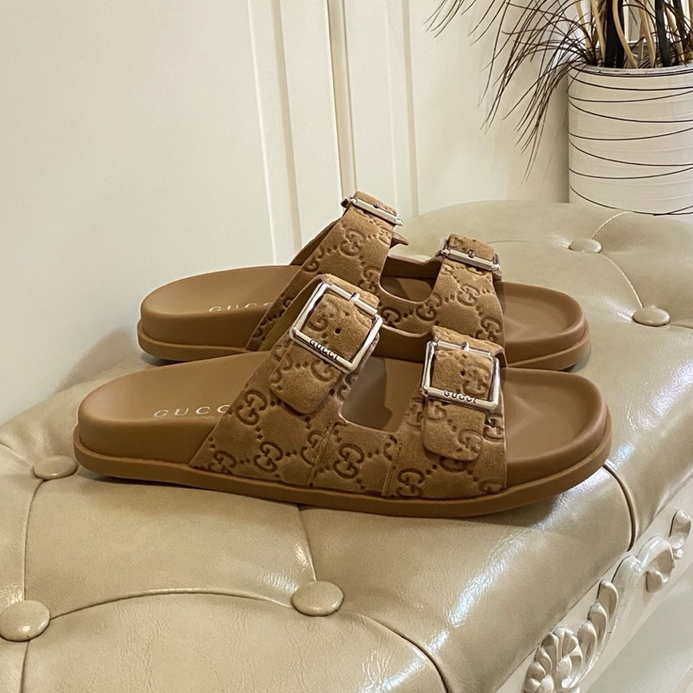 NIGO Gucci Women's Summer Solid Color Suede Letter Print Sandals Shoes #nigo77296