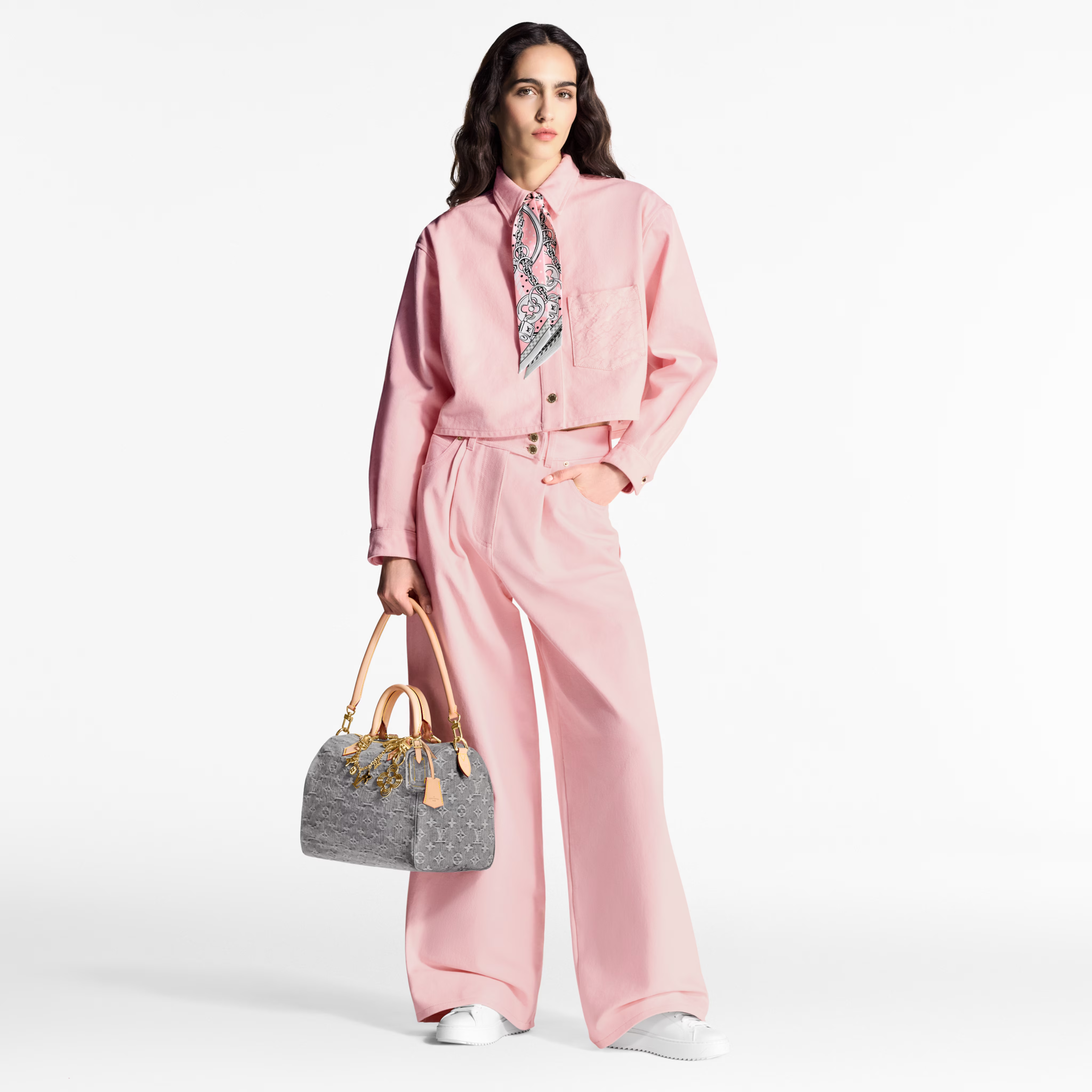 NIGO Louis Vuitton Women's Spring, Summer And Fall Lapel Cotton Solid Color Short Denim Shirt Casual Straight Pleated Pants #nigo81276