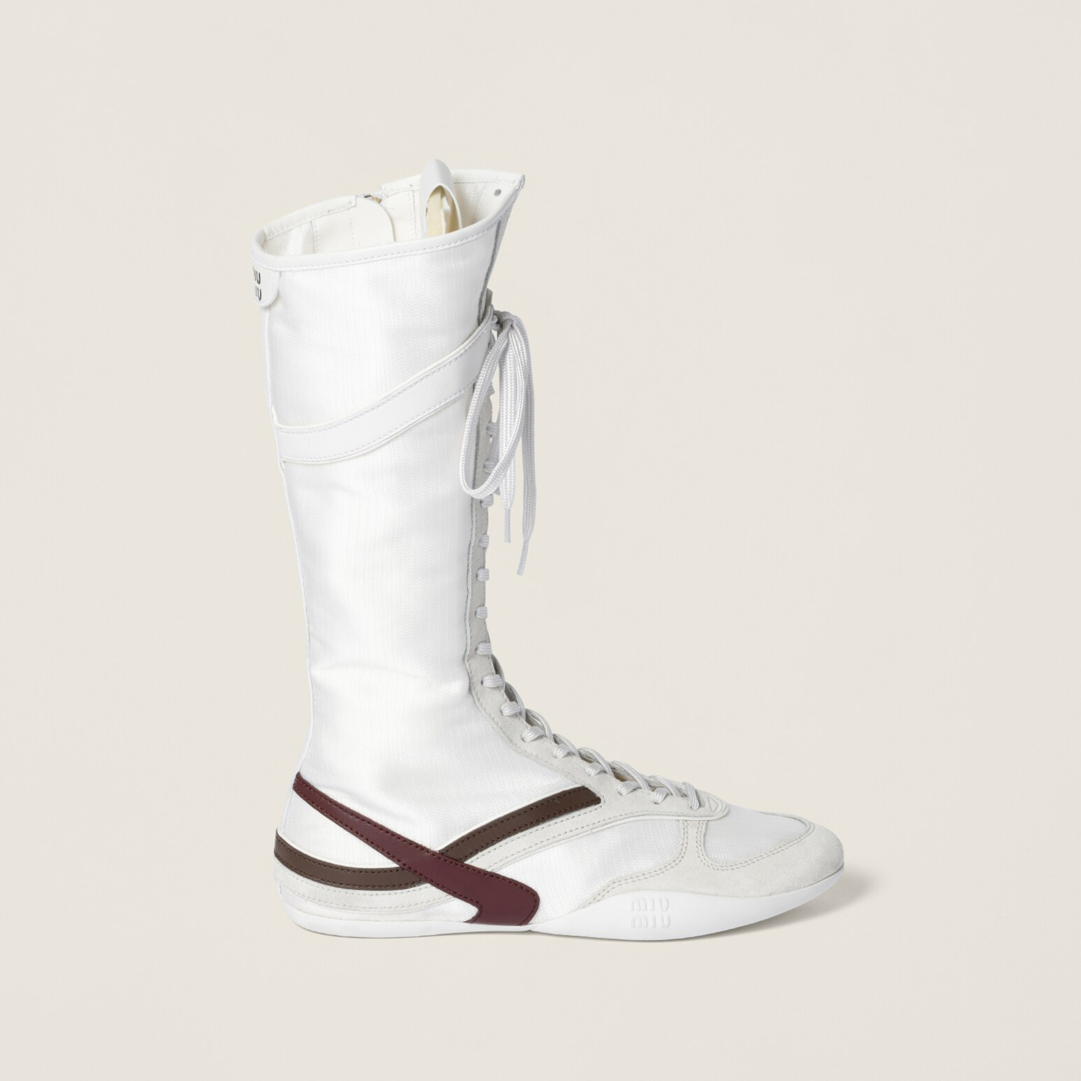 NIGO MiuMiu Gymnasium Women's Autumn And Winter Solid Color Technical Fabric And Suede Leather Boxing Boots Shoes #nigo77315