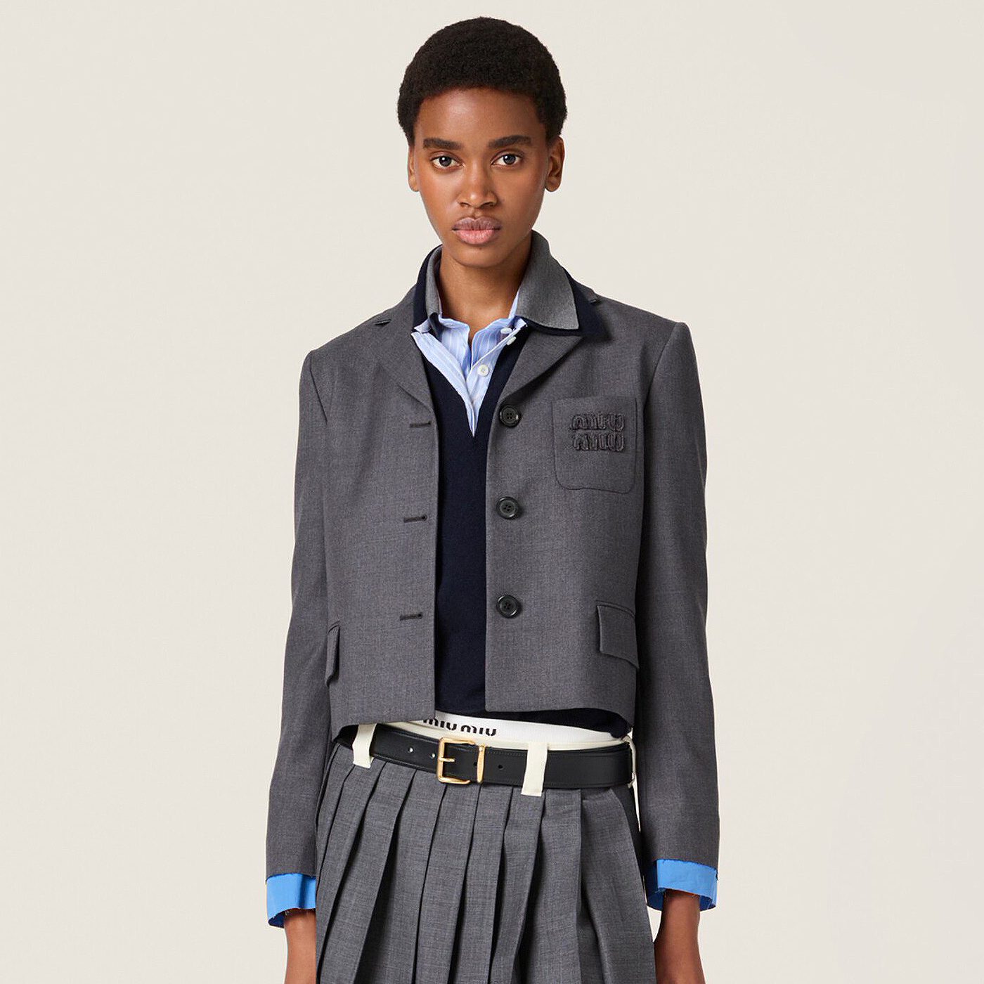 NIGO MiuMiu Women's Solid Color Embroidered Letter Print Single-Breasted Wool Long Sleeve Jacket #nigo77317