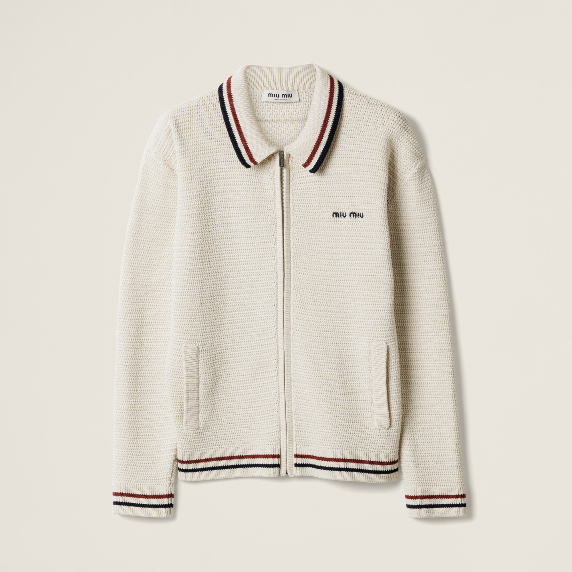 NIGO MiuMiu Women's Spring, Autumn And Winter Logo Embroidery Lapel Zipper Stripe Solid Color Long Sleeve Cotton Knit Cardigan Jacket #nigo81288