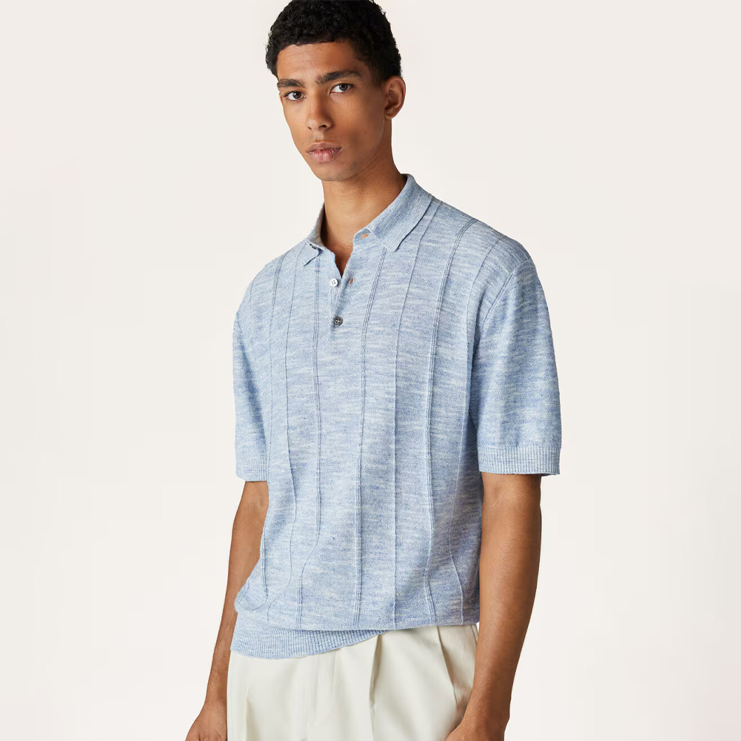 NIGO Loro Piana Men's Summer Tori Linen Silk Casual Solid Color Knit Lapel Short Sleeve Polo Shirt Ngvp #nigo1773