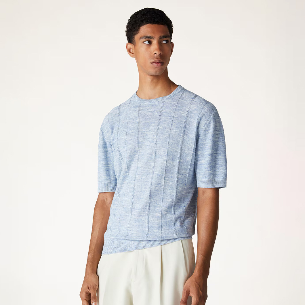 NIGO Loro Piana Men's Spring And Autumn Tori Round Neck Casual Linen Silk Knit Short Sleeve Top T-Shirt Ngvp #nigo1774