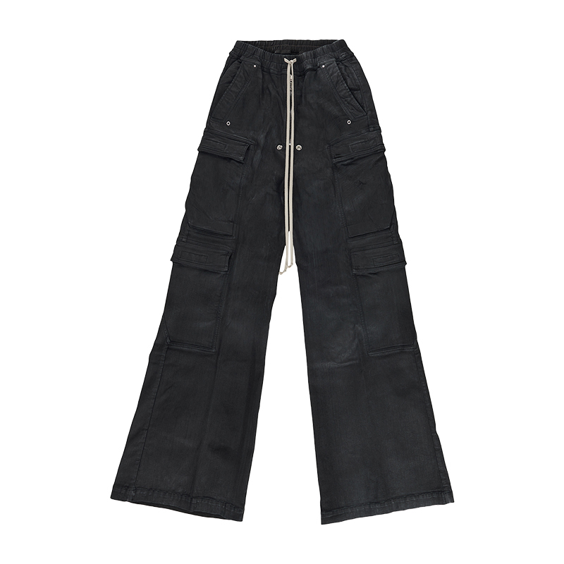 NIGO Rick Owens Men's High Street Four Seasons Batik Solid Color Stretch Lace-Up Workwear Flared Pants Casual Denim Trousers Pants Ngvp #nigo1772